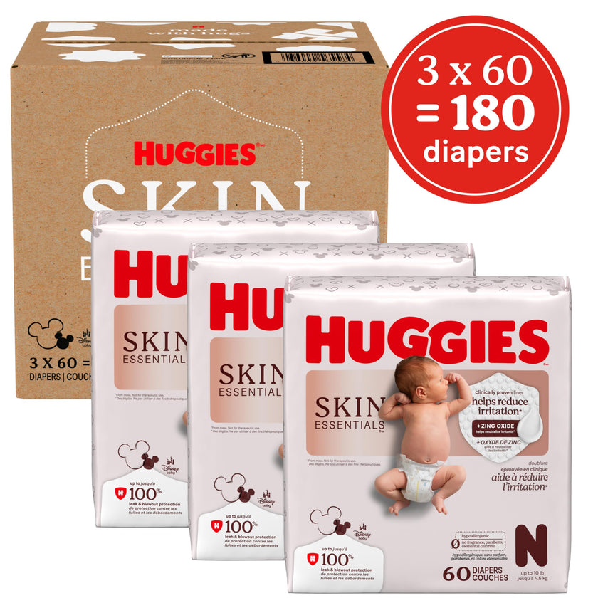 Huggies Size Newborn Diapers, Skin Essentials Baby Diapers, Size Newborn (6-9 lbs), 180 Count (3 Packs of 60), Packaging May Vary 🍁 All In One Marketplace Canada