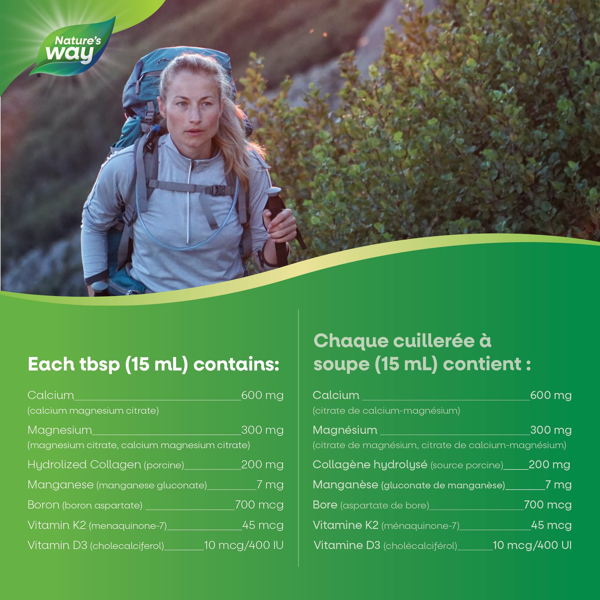 Nature's Way Calcium and Magnesium Citrate 2:1 - Liquid Supplement with Vitamin K2 and Collagen – Helps Support the Maintenance of Bones and Teeth – Blueberry Flavour, 500 mL 🍁 All In One Marketplace Canada