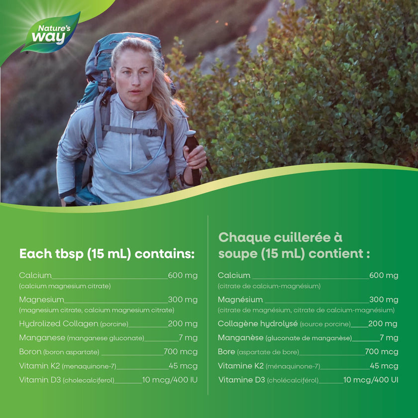 Nature's Way Calcium and Magnesium Citrate 2:1 - Liquid Supplement with Vitamin K2 and Collagen – Helps Support the Maintenance of Bones and Teeth – Blueberry Flavour, 500 mL 🍁 All In One Marketplace Canada