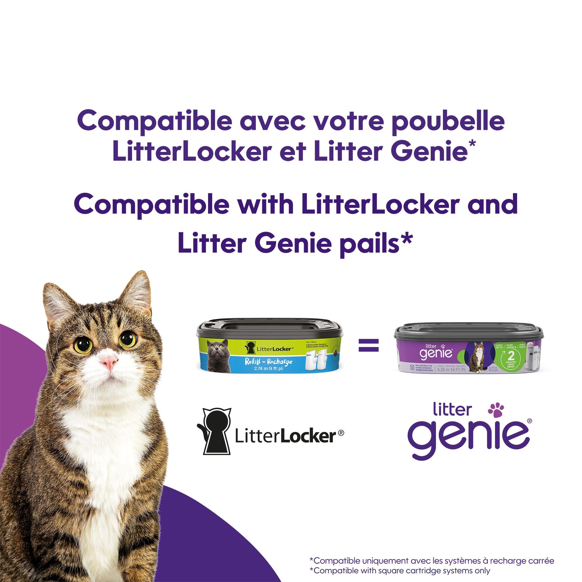 LitterLocker Refill bags| by the makers of Litter Genie| 4-Pack, 48 total ft or up to 8 Months of Supply | Made in Canada | Square Refills Compatible with LitterLocker & Litter Genie Pails 🍁 All In One Marketplace Canada