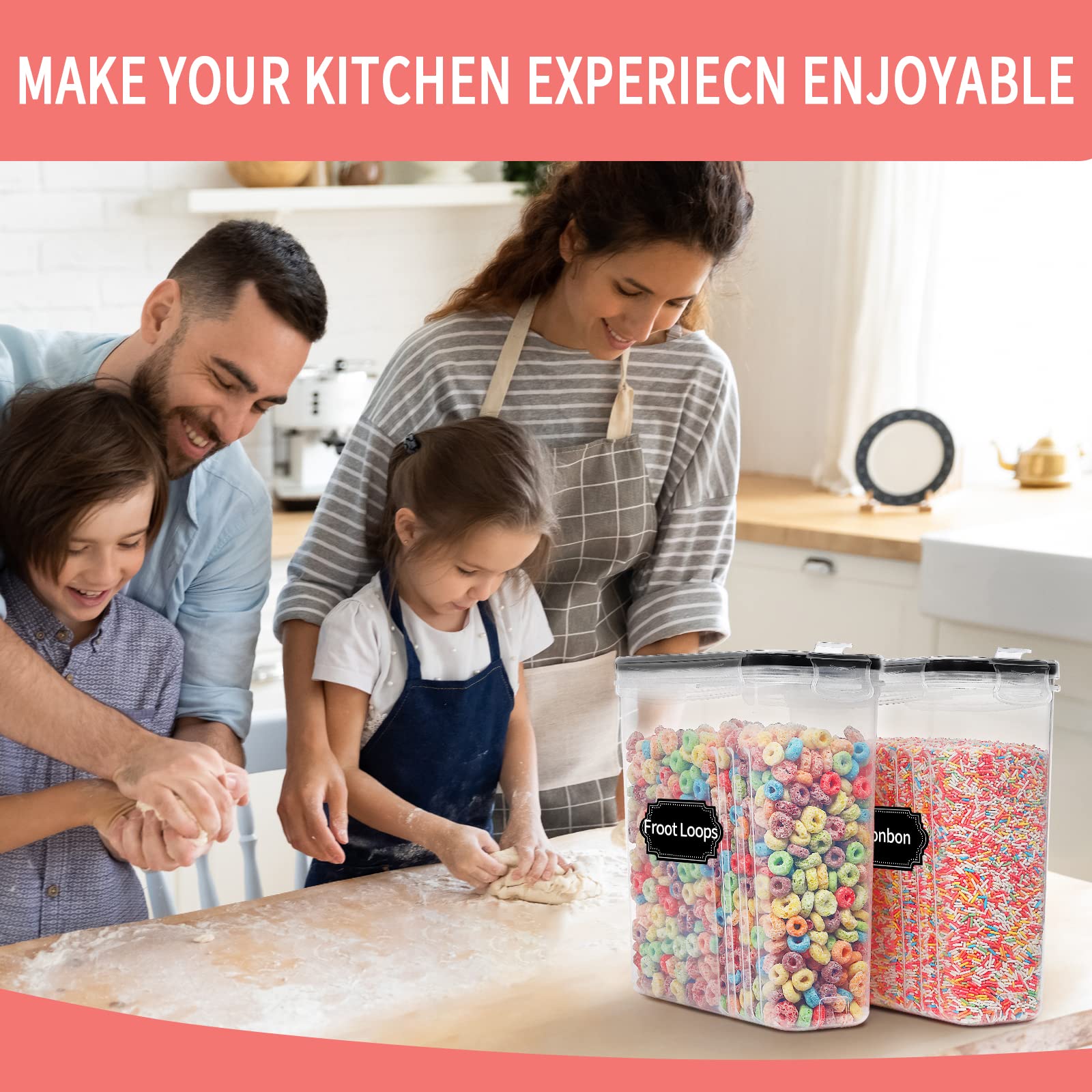 Large Dry Food Storage Containers with Lids, PRAKI 6PCS 4L Airtight Cereal Containers Storage, Leak-proof Canister Set for Kitchen Pantry Organizers and Storage with 20 Labels & Marker 🍁 All In One Marketplace Canada