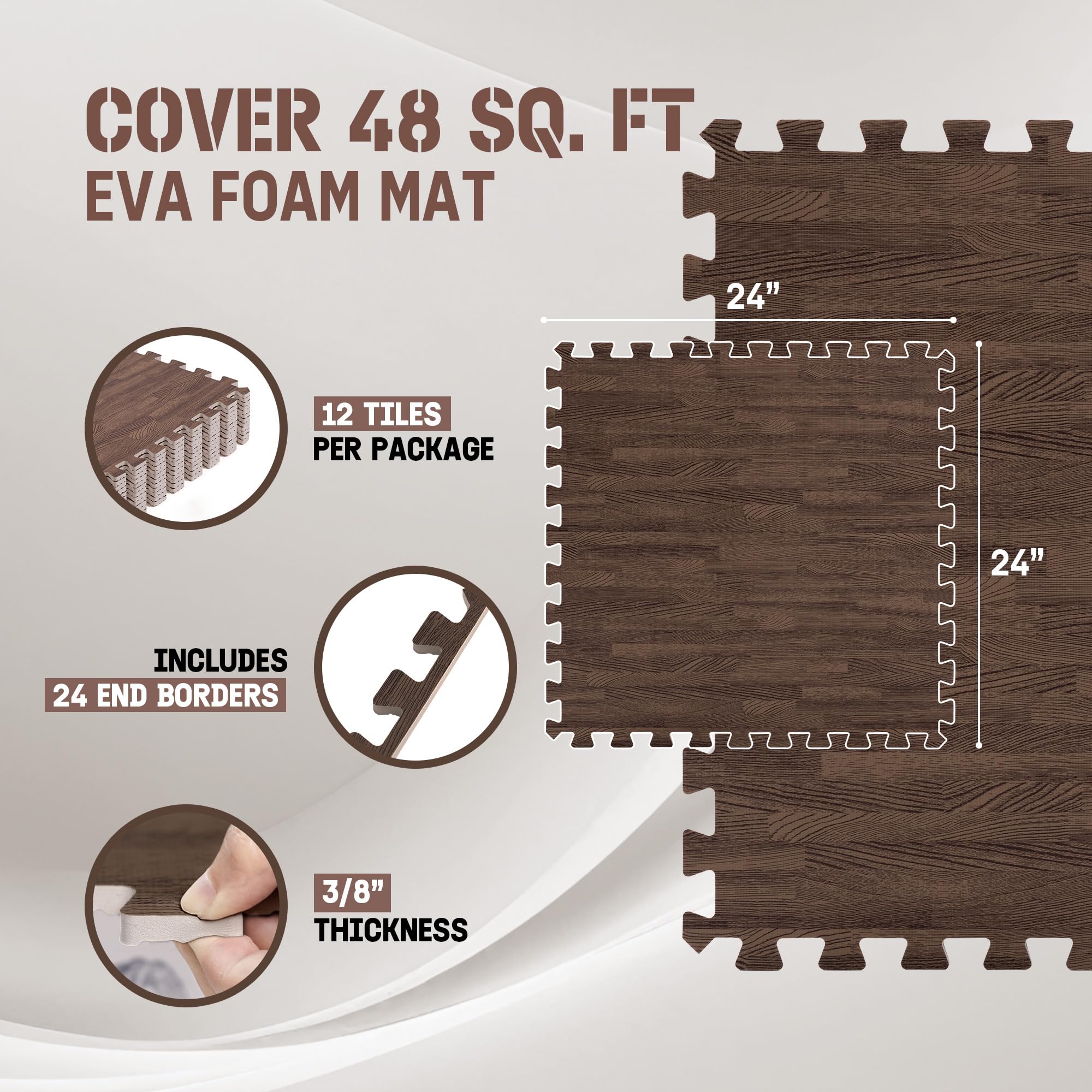 Yes4All EVA Interlocking Mats, Puzzle Floor Tiles, Foam Floor Padding with Border for Furniture, Home Space, Living Room, Garage - Dark Oak Wood, 4.46 m2 🍁 All In One Marketplace Canada