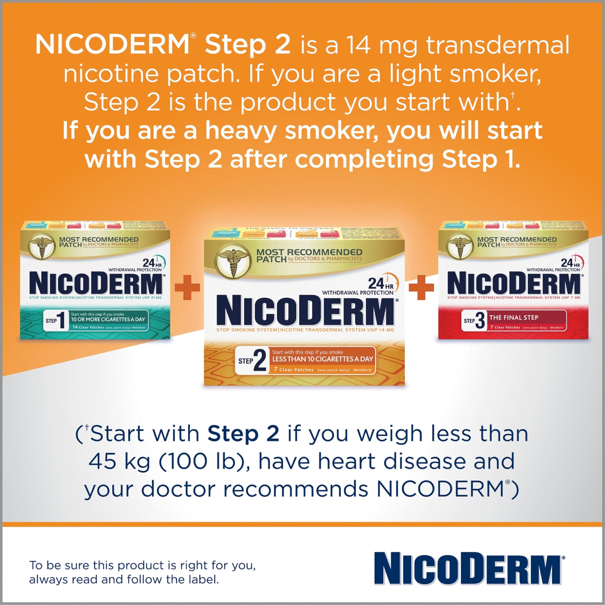 Nicoderm Step 2 Clear Patches, Quit Smoking and Smoking Cessation Aid, 14 mg of Nicotine/Day, 7 Count 🍁 All In One Marketplace Canada