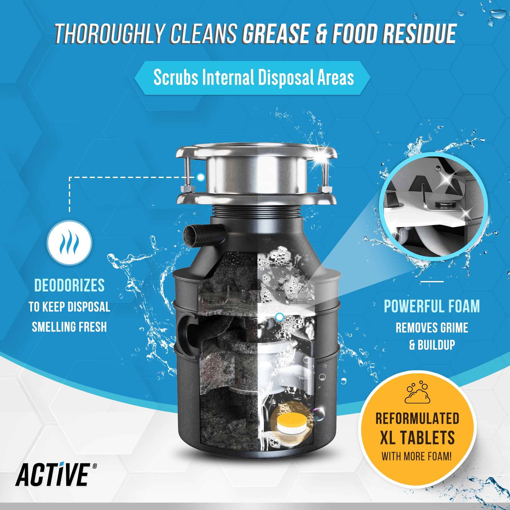 Garbage Disposal Cleaner Deodorizer Tablets - ACTIVE XL Foaming Tablet, 24 Pack Fresh Citrus Scented Tabs, New Powerful Foam Freshener for Cleaning Sink Disposal, Garburator, Disposer - 1 Year Supply 🍁 All In One Marketplace Canada