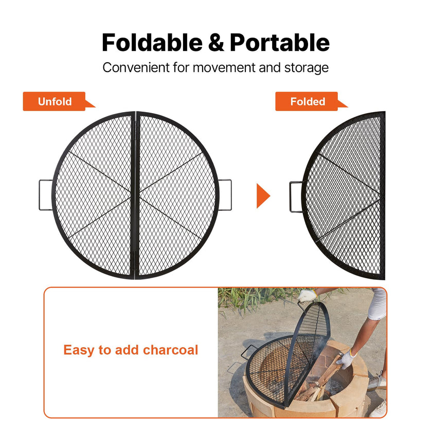 VEVOR X-Marks Fire Pit Grill Grate, Foldable Round Cooking Grate, Heavy Duty Steel Campfire BBQ Grill Grid with Handle and Support X Wire, Portable Camping Cookware for Outside Party, 36 Inch Black 🍁 All In One Marketplace Canada