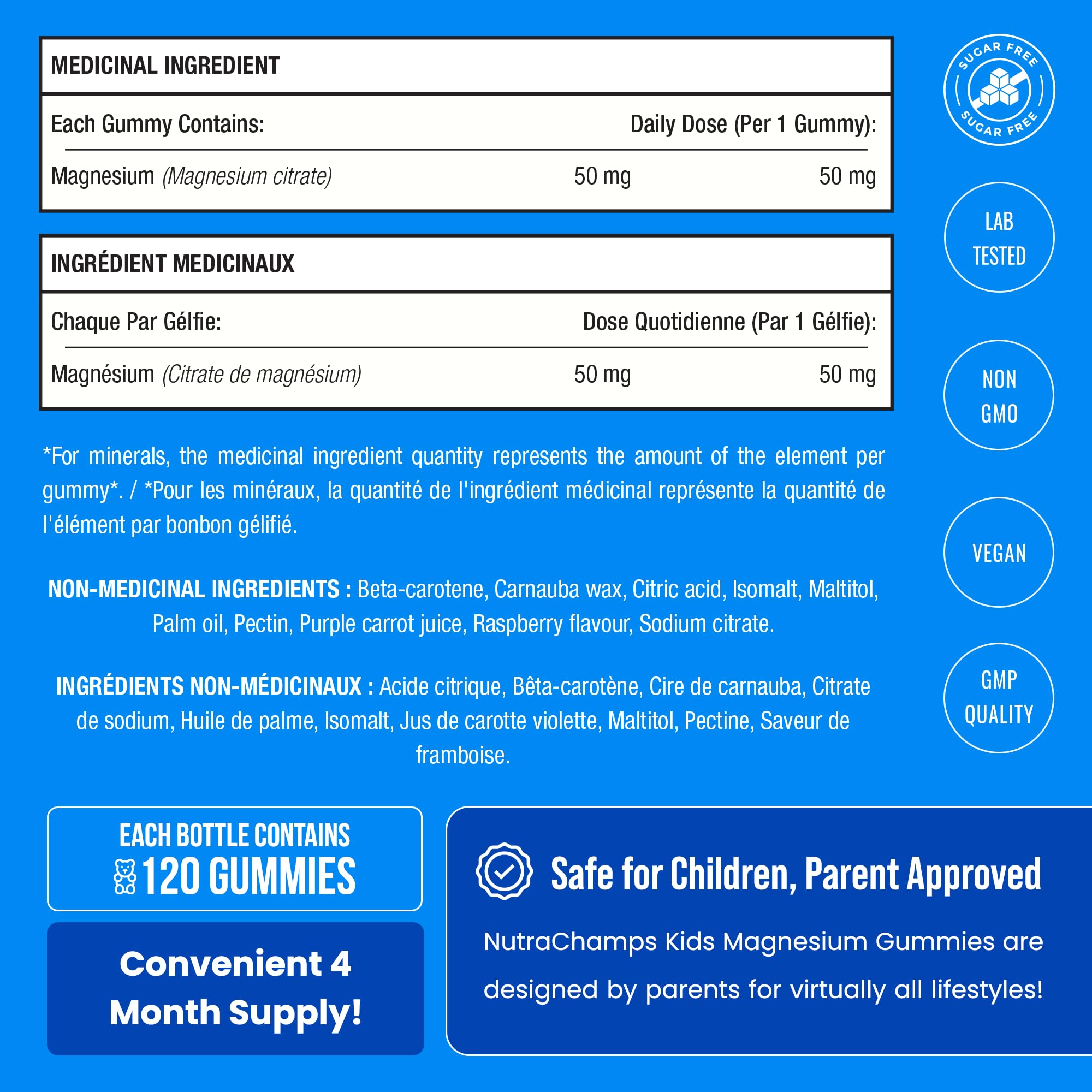 Magnesium For Kids - 120 Count - Sugar Free Calm Magnesium Gummies for Kids - 4 Month Supply - Supports Bone Health, Sleep - Chewable Gummy Vitamin Supplement 🍁 All In One Marketplace Canada