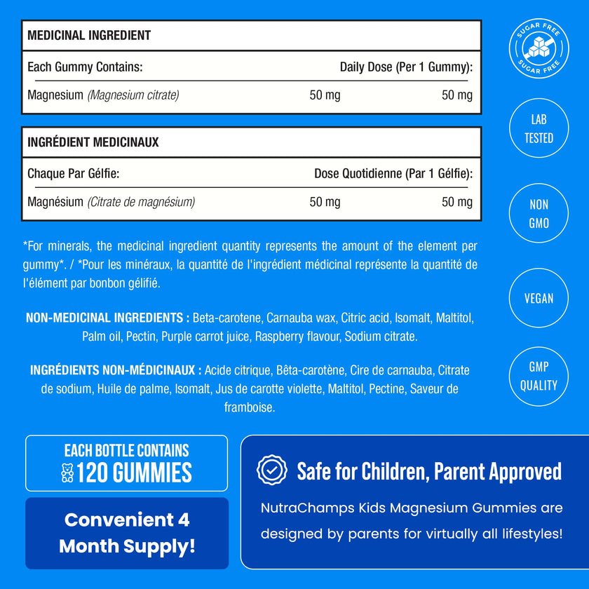 Magnesium For Kids - 120 Count - Sugar Free Calm Magnesium Gummies for Kids - 4 Month Supply - Supports Bone Health, Sleep - Chewable Gummy Vitamin Supplement 🍁 All In One Marketplace Canada
