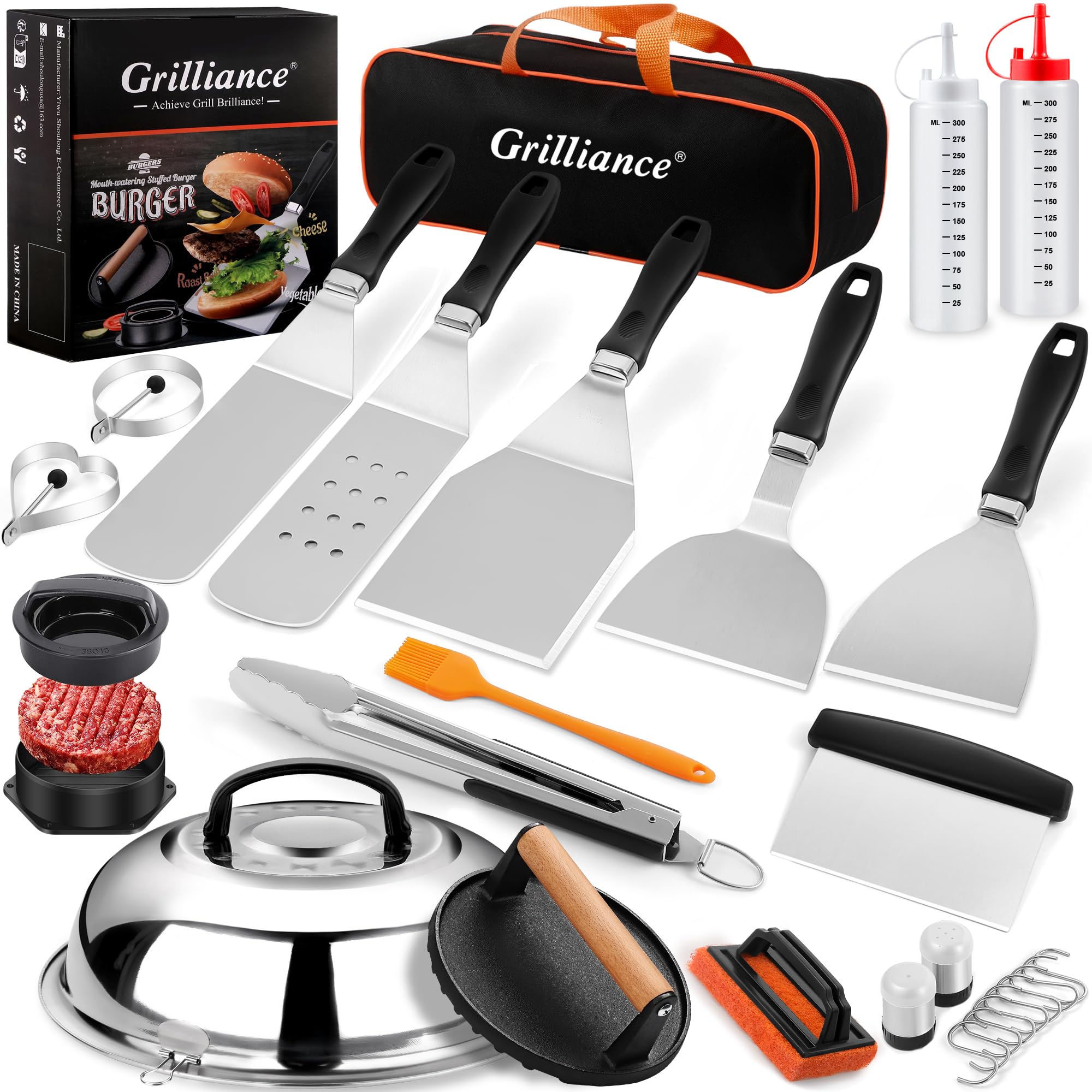 27pcs Griddle Accessories Kit for Blackstone, Professional Hibachi Flat Top Grill Tools, Enlarged Spatula Gift Set with Basting Cover，Burger Press Patty Maker for Outdoor BBQ Teppanyaki 🍁 All In One Marketplace Canada