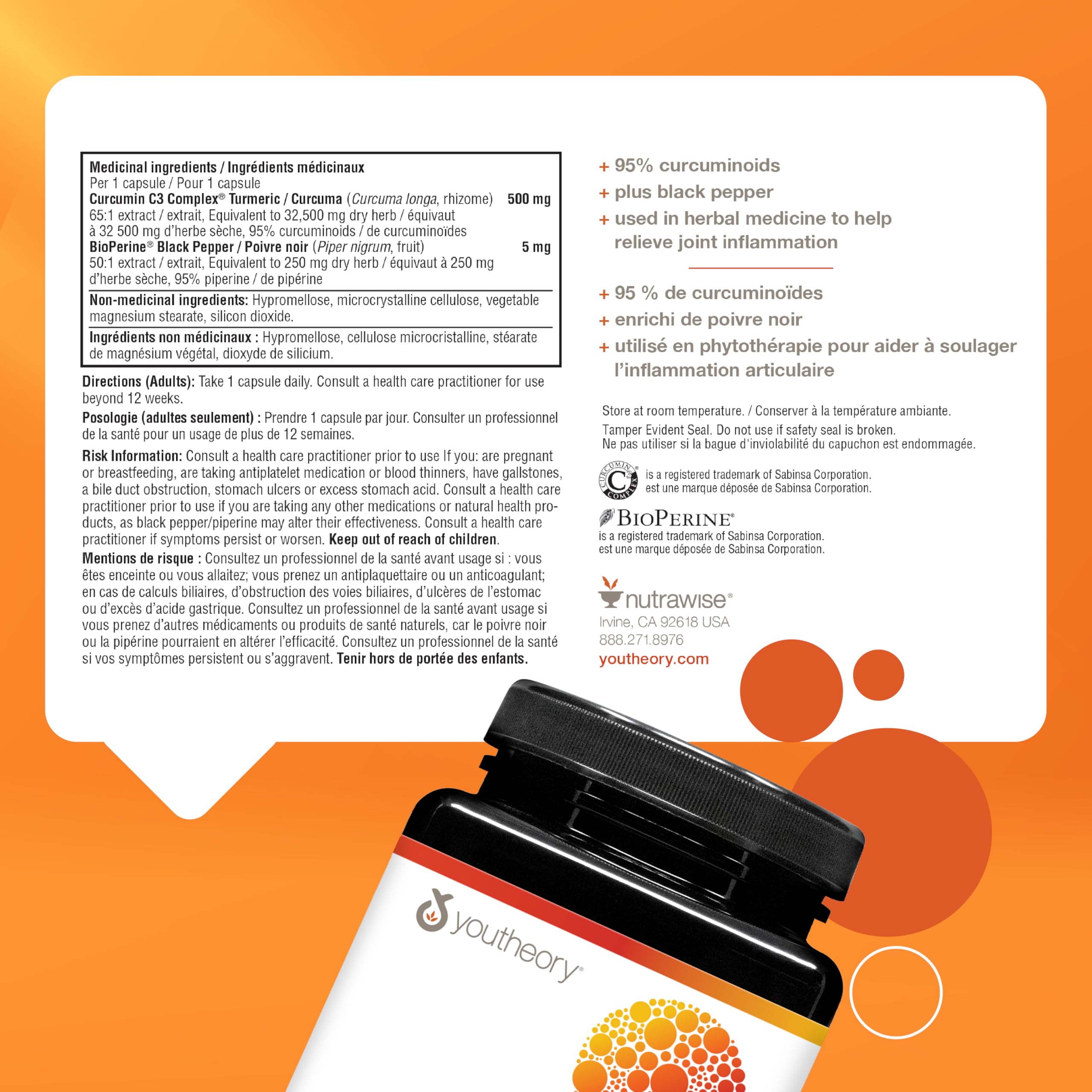 Youtheory Turmeric Curcumin with Black Pepper, Powerful Antioxidant Properties to Help Relieve Joint Inflammation, 45 Capsules 🍁 All In One Marketplace Canada