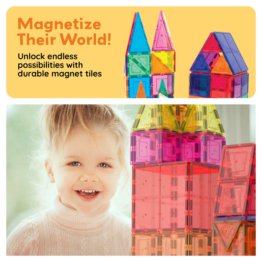 PicassoTiles Magnetic Tiles 60pcs Kids Toys Classroom Sensory Toy for Toddlers STEM Learning Building Blocks, Montessori Pretend Play Magnet Tile Construction Stacking Block Boys Girls Ages 3+ PT60 🍁 All In One Marketplace Canada