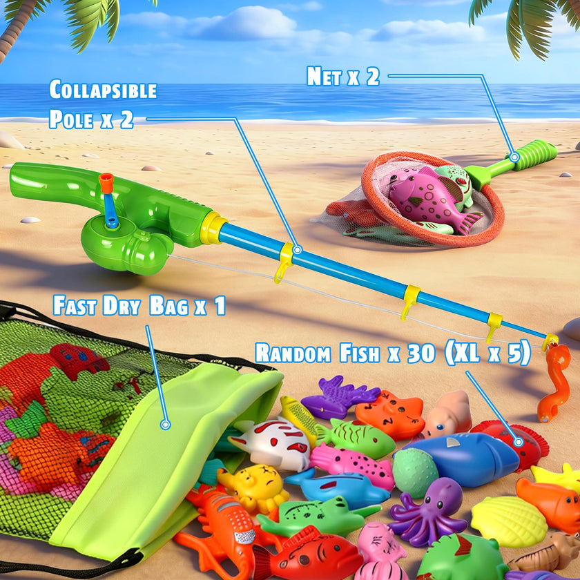 CozyBomB Magnetic Fishing Pool Toys Game for Kids - Water Table Bath-tub Kiddie Party Toy with Pole Rod Net Plastic Floating Fish Toddler Color Ocean Sea Animals Birthday Gift Age 3 4 5 6 Year Old 🍁 All In One Marketplace Canada