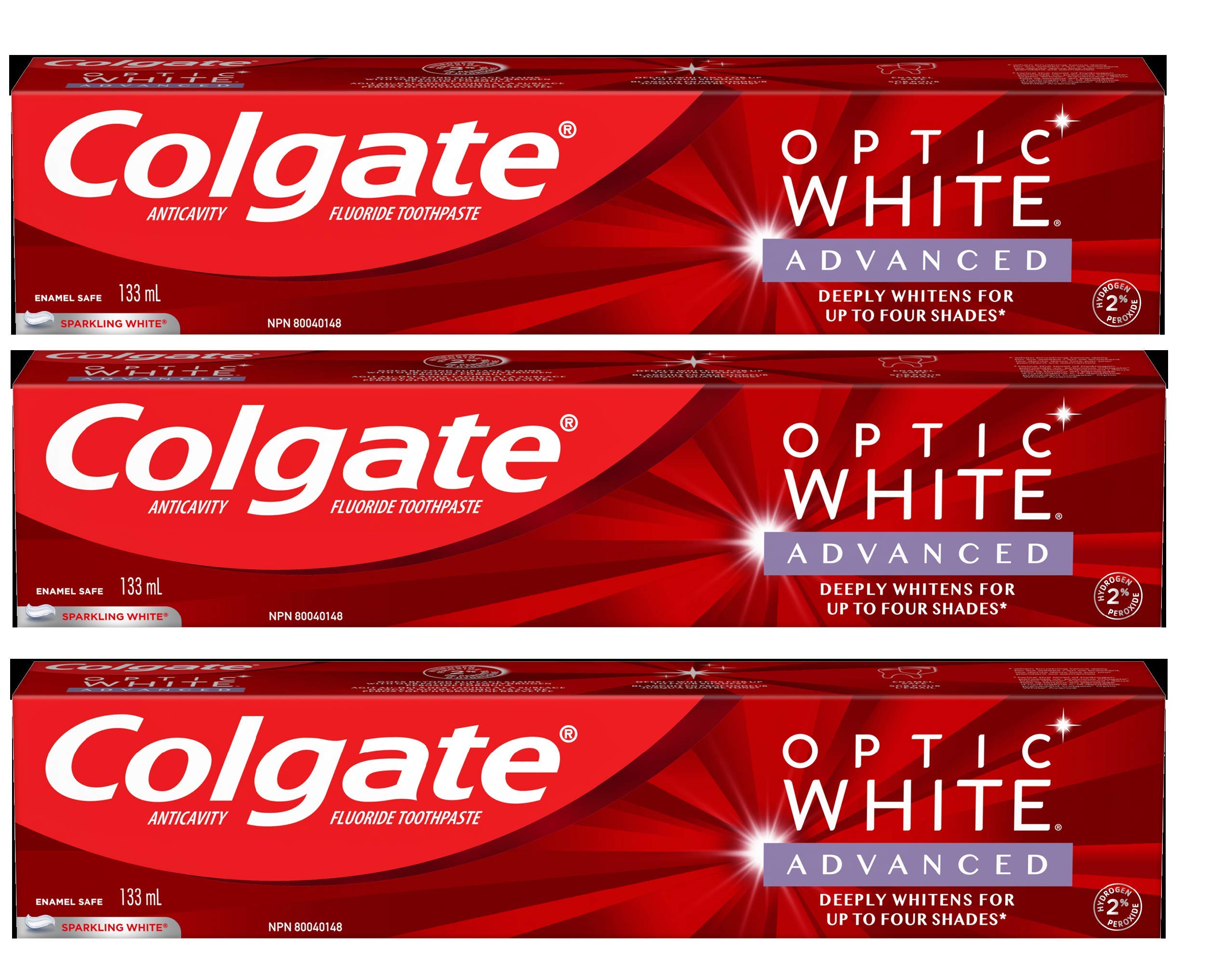 Colgate Optic White Advanced Teeth Whitening Toothpaste, Sparkling White, 133 Ml, 3 Count 🍁 All In One Marketplace Canada