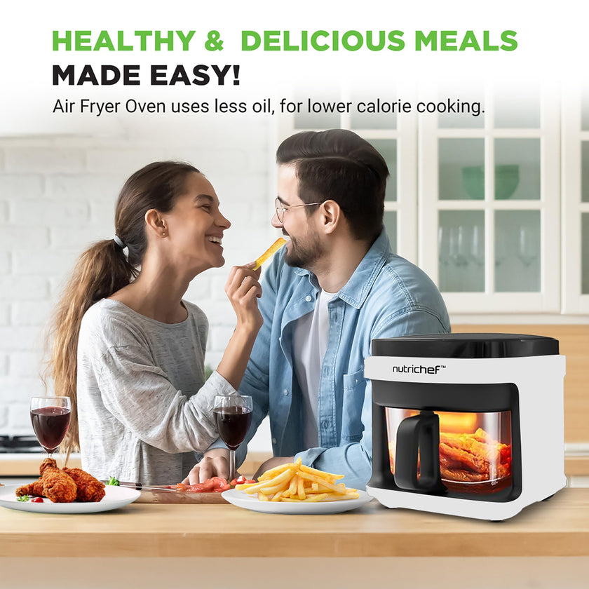 Nutrichef 5.8 Quart Air Fryer | 8-1 Preset Cook Modes | Transparent Fry Bowl for Best Cooking Results | Cook Shrimp, Steak, Fries, Wings, Chicken & More | Precise Temperature Control & Time | White 🍁 All In One Marketplace Canada