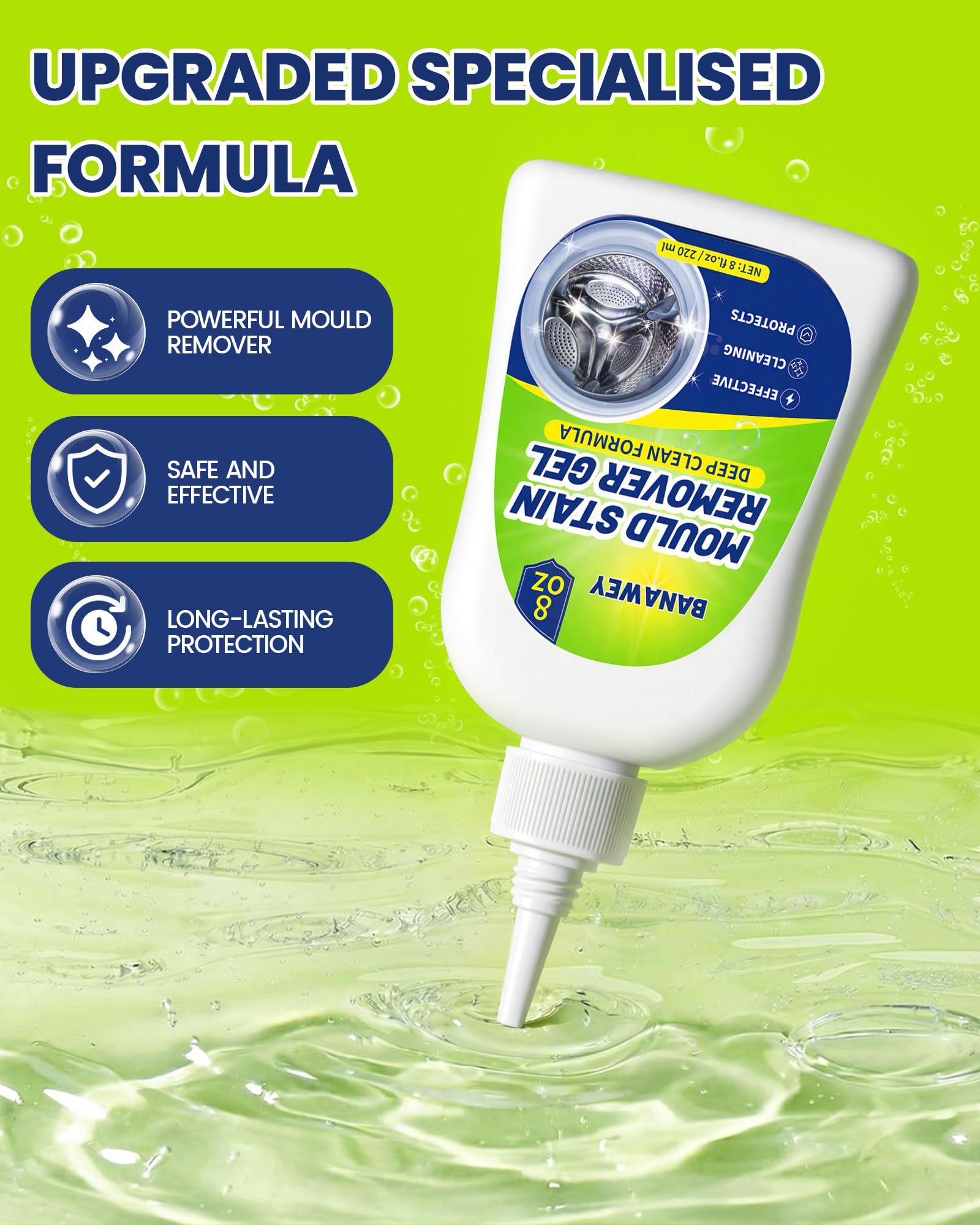 Mould Remover Gel - Household Washing Machine Cleaner, Tile Grout Cleaner with Brush, Mildew Stain Remover for Washer Rubber, Shower, Bathroom, Bathtub Caulk, Kitchen Sink, Fridge Seal, Wall - 8 Fl Oz 🍁 All In One Marketplace Canada