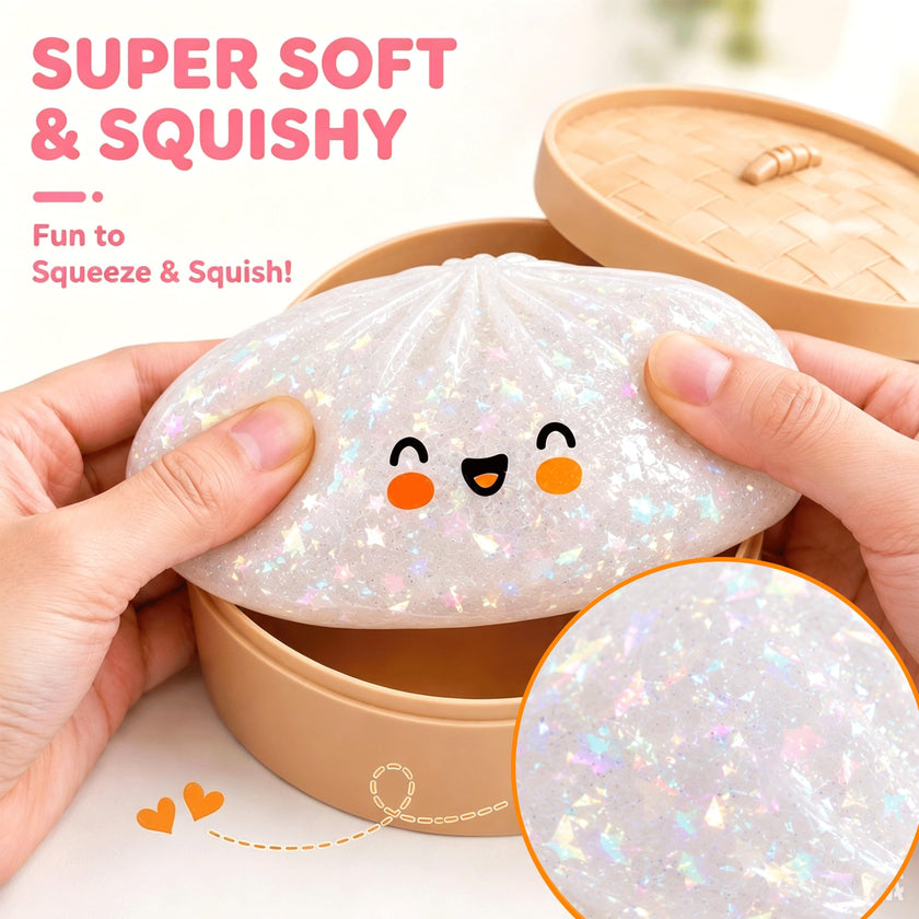 Glitter Dumpling Squishy, Colorful Mystery Dumpling Squishy Surprise Stress Relief, Cute Soft Squeeze Decompression Dough with Steamer (1pcs-White) 🍁 All In One Marketplace Canada