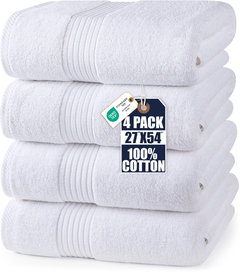 Utopia Towels Premium 100% Combed Ring Spun Cotton Bath Towels, Ultra Soft and Highly Absorbent, 27 by 54 inches, Large Bath Towels, 4 Pack, White 🍁 All In One Marketplace Canada