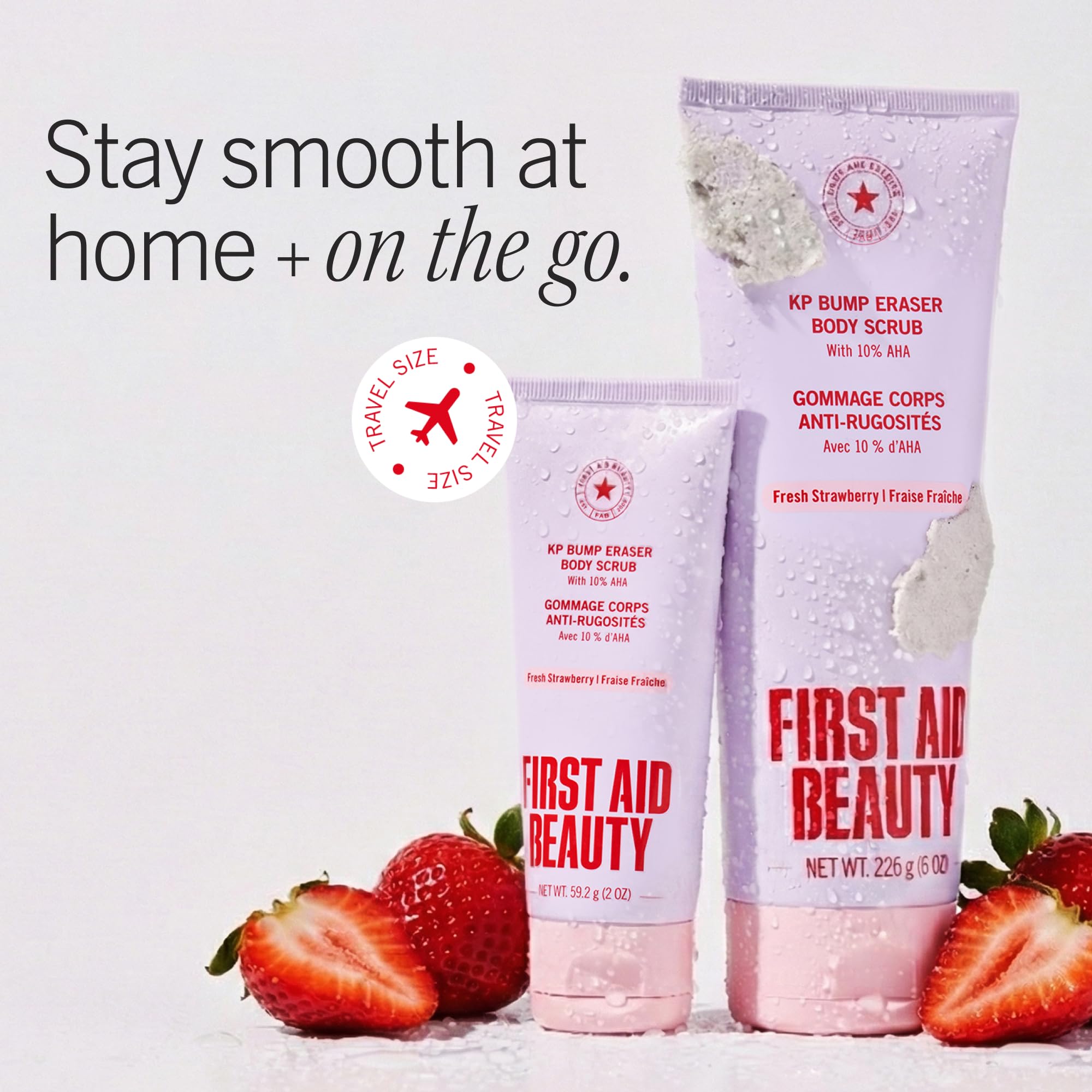 First Aid Beauty KP Bump Eraser Body Scrub Fresh Strawberry Scent, 10% AHA Keratosis Pilaris Exfoliator - Glycolic & Lactic Acid with Pumice, Treatment for Strawberry Legs, Razor Bumps & Rough Bumpy Skin, 8 oz 🍁 All In One Marketplace Canada