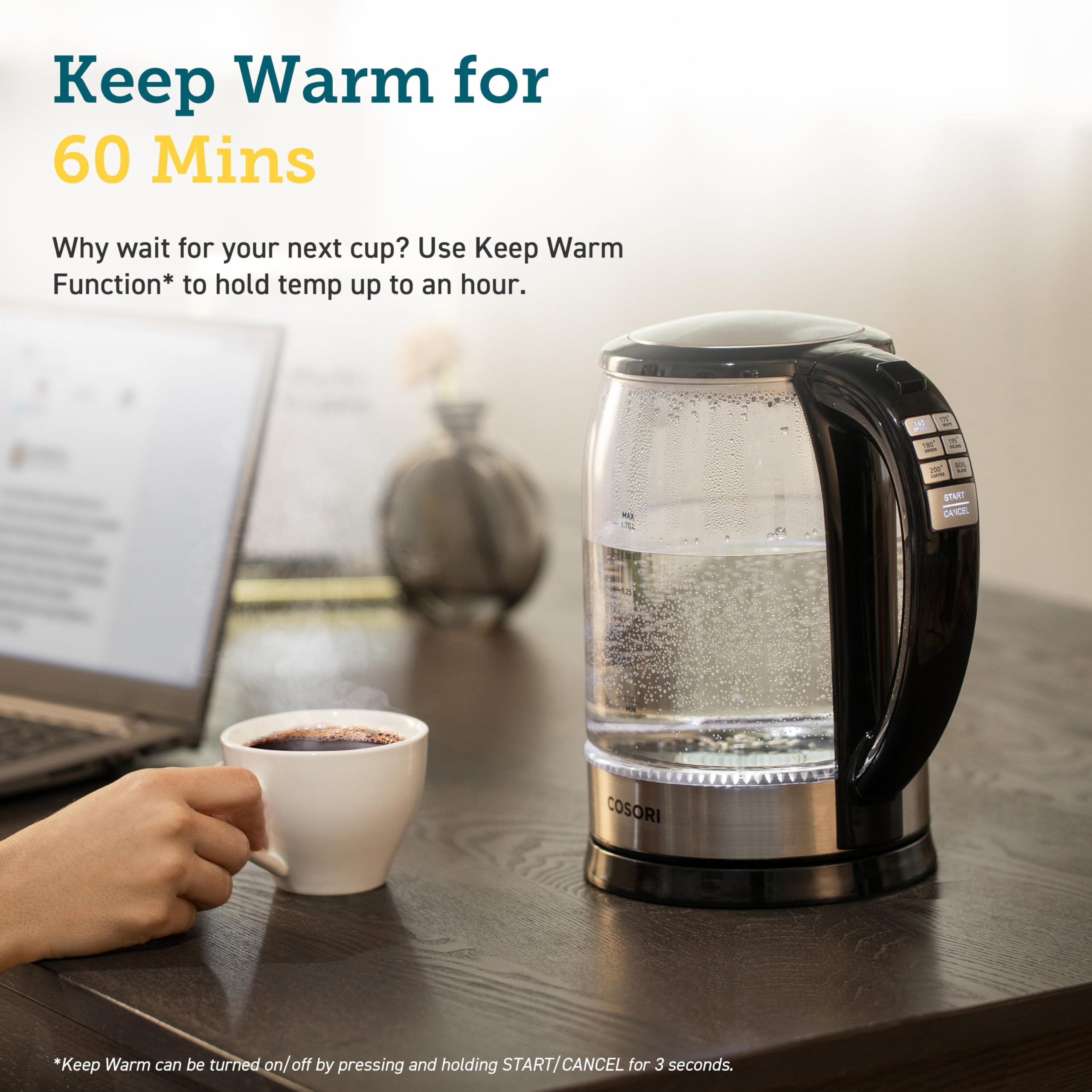 Cosori Electric Kettle, 6 Temperature Presets, 1.7L Glass Tea Kettle, Black 🍁 All In One Marketplace Canada