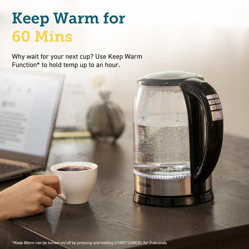 Cosori Electric Kettle, 6 Temperature Presets, 1.7L Glass Tea Kettle, Black 🍁 All In One Marketplace Canada