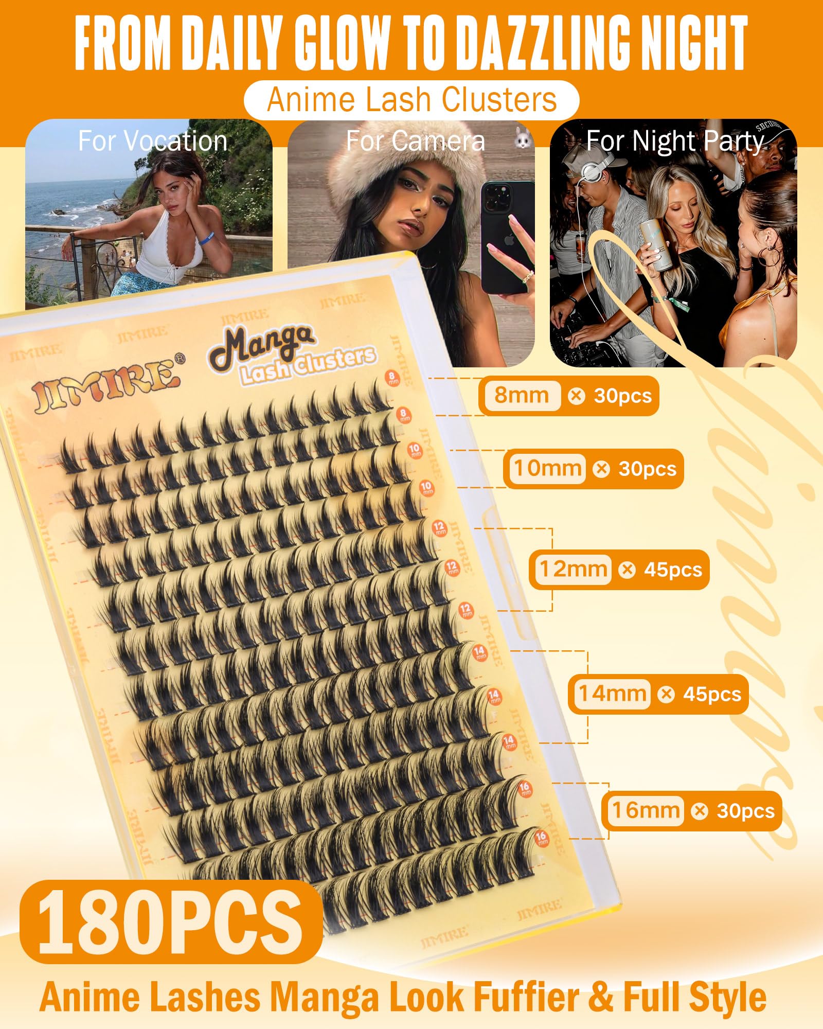 JIMIRE Natural Lash Clusters Extensions 180Pcs Anime Eyelash Extensions D Curl Wispy Manga Eyelash Clusters 8-16MM Cluster Eyelash Extensions Individual Lashes Pack 🍁 All In One Marketplace Canada