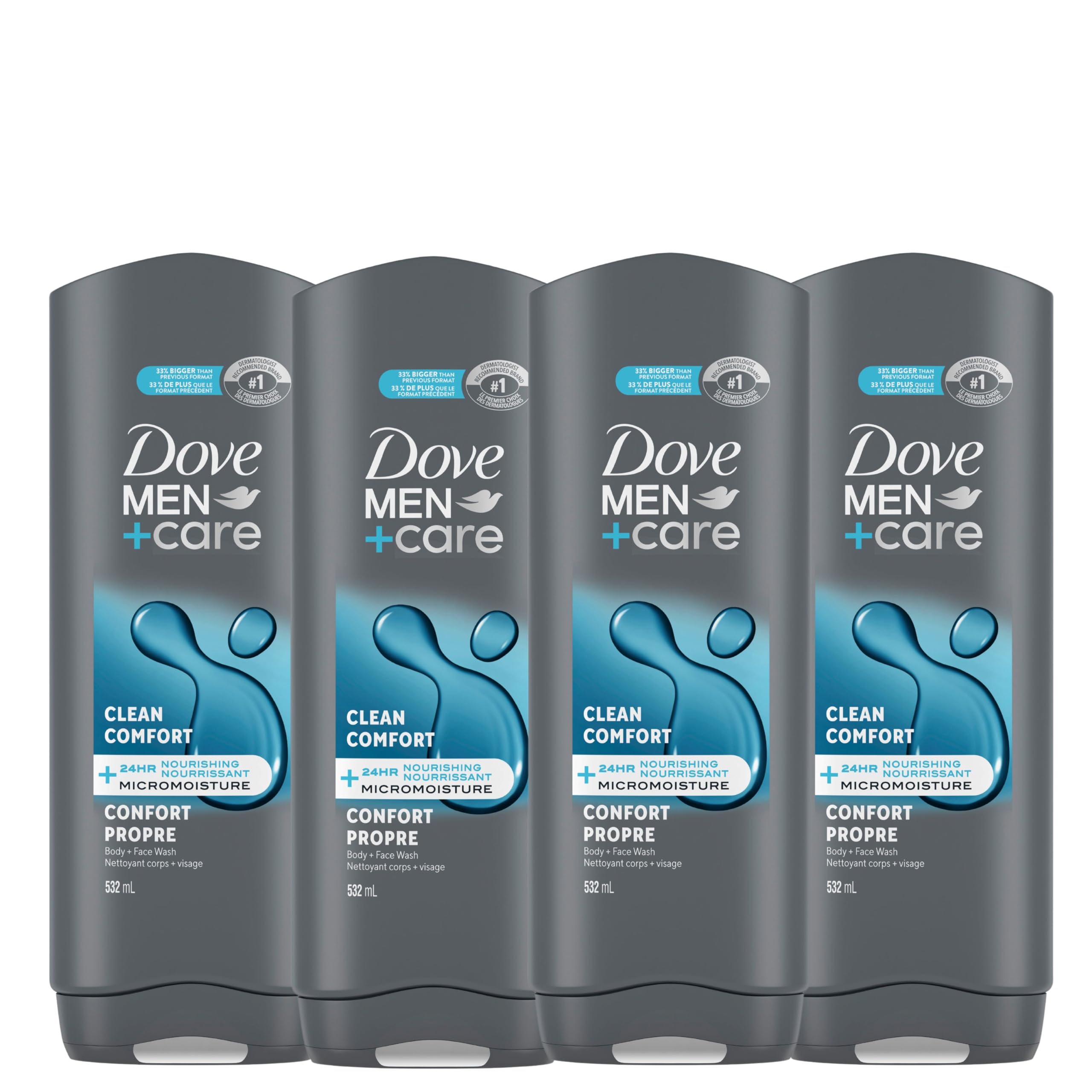 Dove Men+Care Body and Face Wash with 24-hour Nourishing Micromoisture, Clean Comfort, Men's Body Wash, 532mL, Pack of 4 🍁 All In One Marketplace Canada