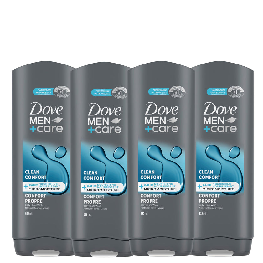 Dove Men+Care Body and Face Wash with 24-hour Nourishing Micromoisture, Clean Comfort, Men's Body Wash, 532mL, Pack of 4 🍁 All In One Marketplace Canada