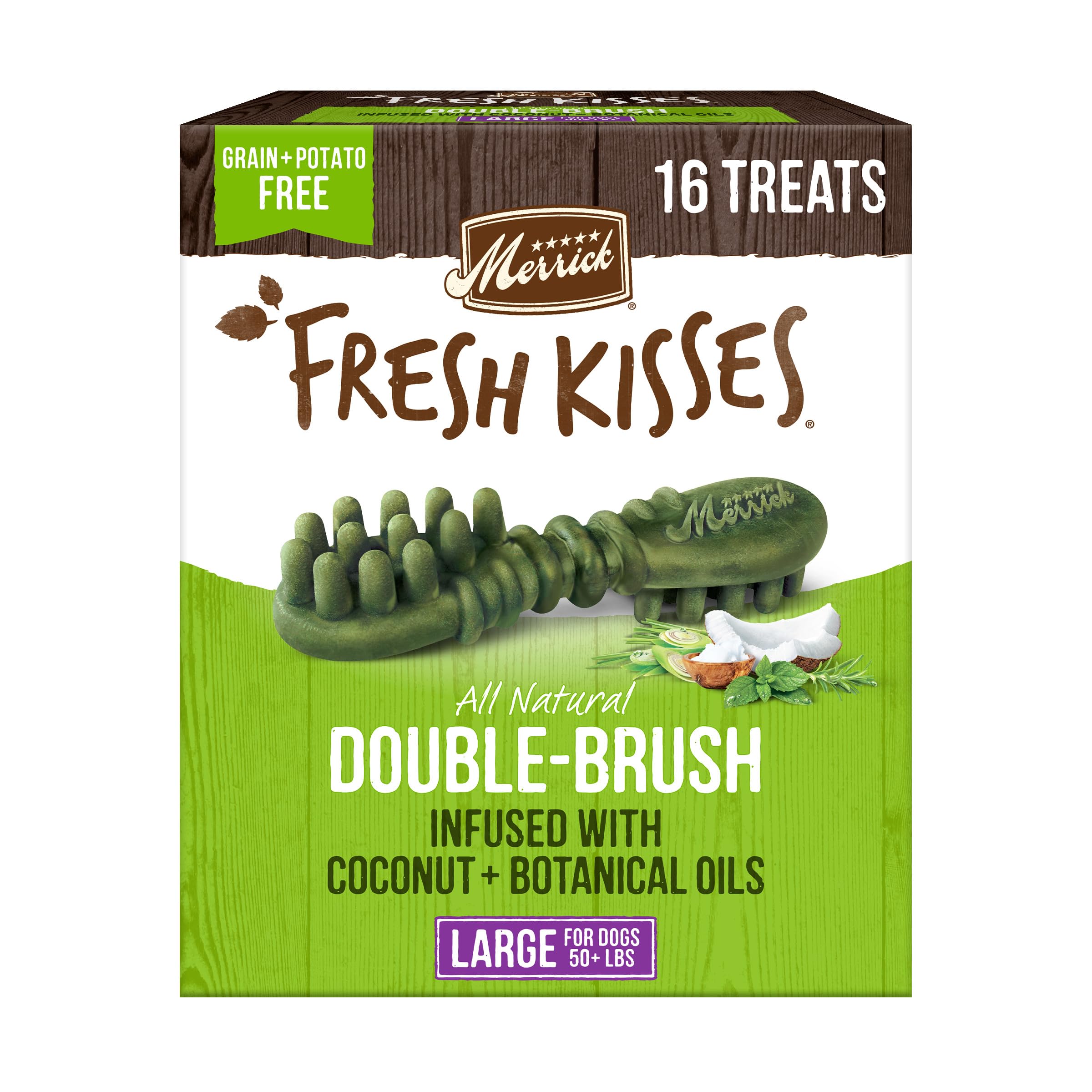 Merrick Fresh Kisses Coconut Oil + Botanicals Large Brush Dental Dog Treat - Value Box (16 ct) 🍁 All In One Marketplace Canada