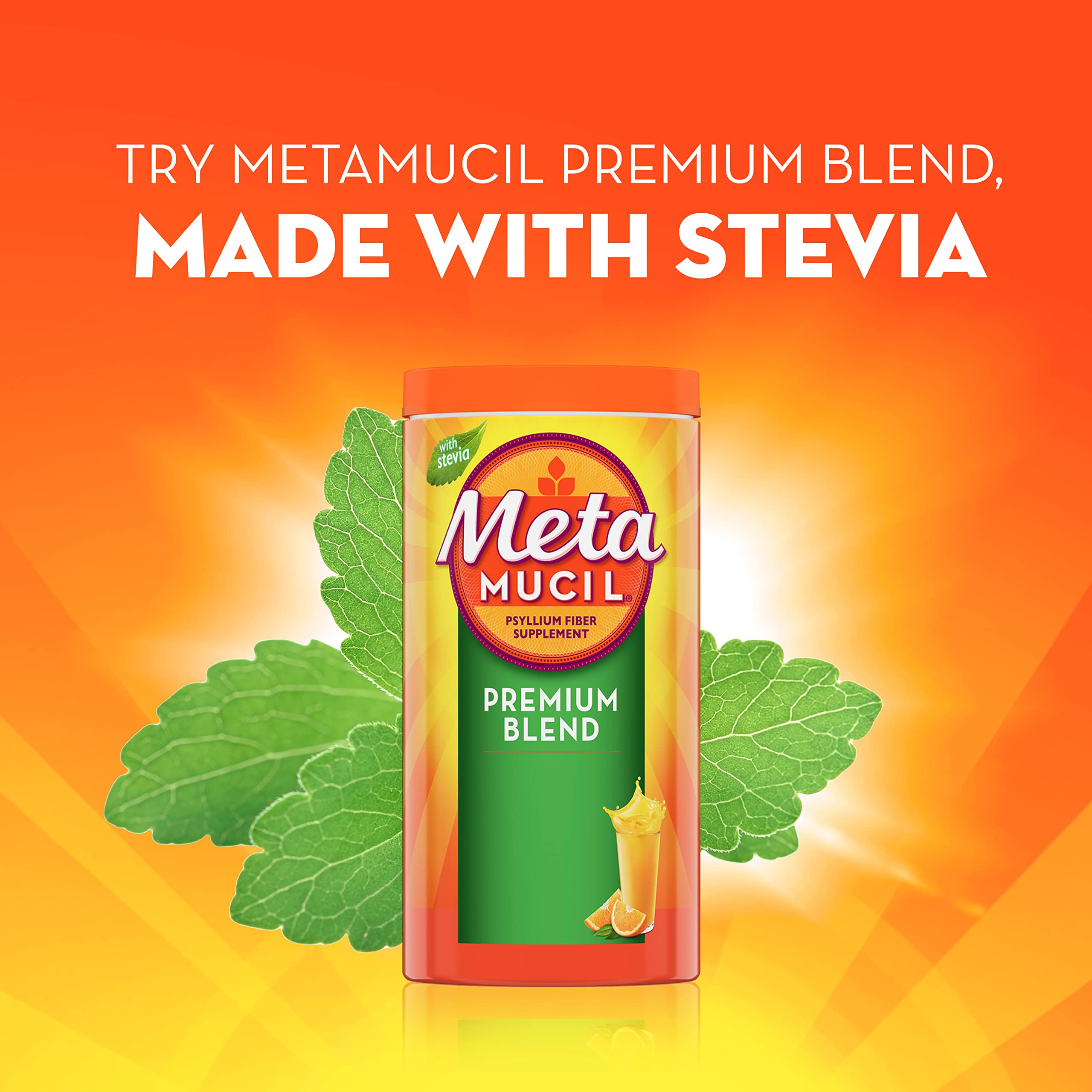 Metamucil Premium Blend, 4-in-1 Daily Fibre for Digestive Health, Plant-Based Psyllium Husk Powder Supplement, Sugar-Free with Stevia, Orange Flavored, 72 Servings 🍁 All In One Marketplace Canada