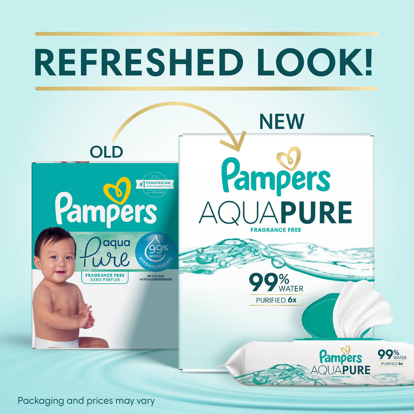 Pampers Aqua Pure Baby Wipes, 99% Water, Fragrance Free, 672 Baby Wipes Total (12X Flip-Top Packs) 🍁 All In One Marketplace Canada