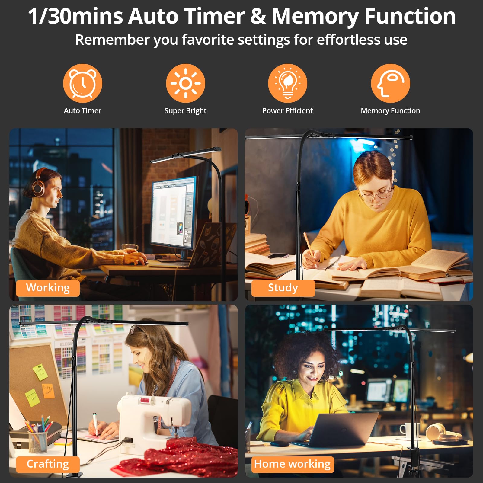 Desk Lamp with Clamp, Eye-Caring Desk Light with 50 Lighting Modes, Wide Double Head, Adjustable Architect Light Flexible Neck, Table lamp for Home Office, Computer, Craft(Includes Adapter) 🍁 All In One Marketplace Canada