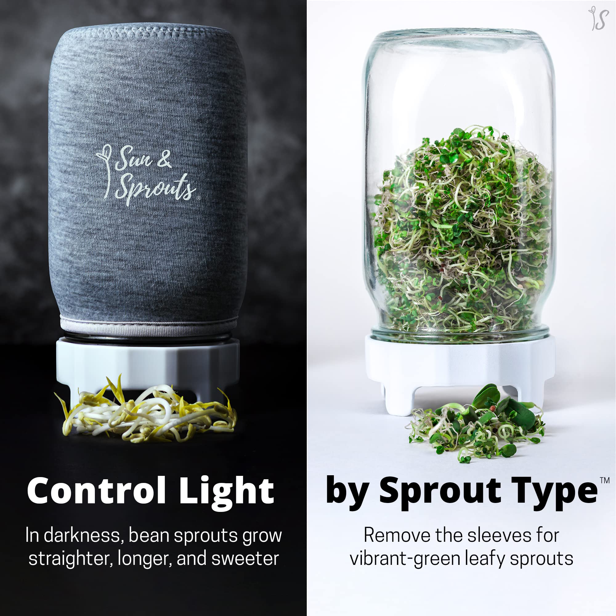 Sun & Sprouts The Original Complete Sprouting Kit - 2 Large Wide-Mouth Mason Jars, Premium Screen lids, Blackout Sleeves, Tray, Sprouter Stand - for Growing Broccoli, Mung Bean, Alfalfa from Seed 🍁 All In One Marketplace Canada