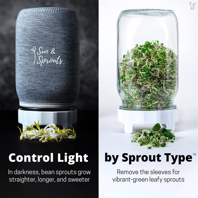 Sun & Sprouts The Original Complete Sprouting Kit - 2 Large Wide-Mouth Mason Jars, Premium Screen lids, Blackout Sleeves, Tray, Sprouter Stand - for Growing Broccoli, Mung Bean, Alfalfa from Seed 🍁 All In One Marketplace Canada