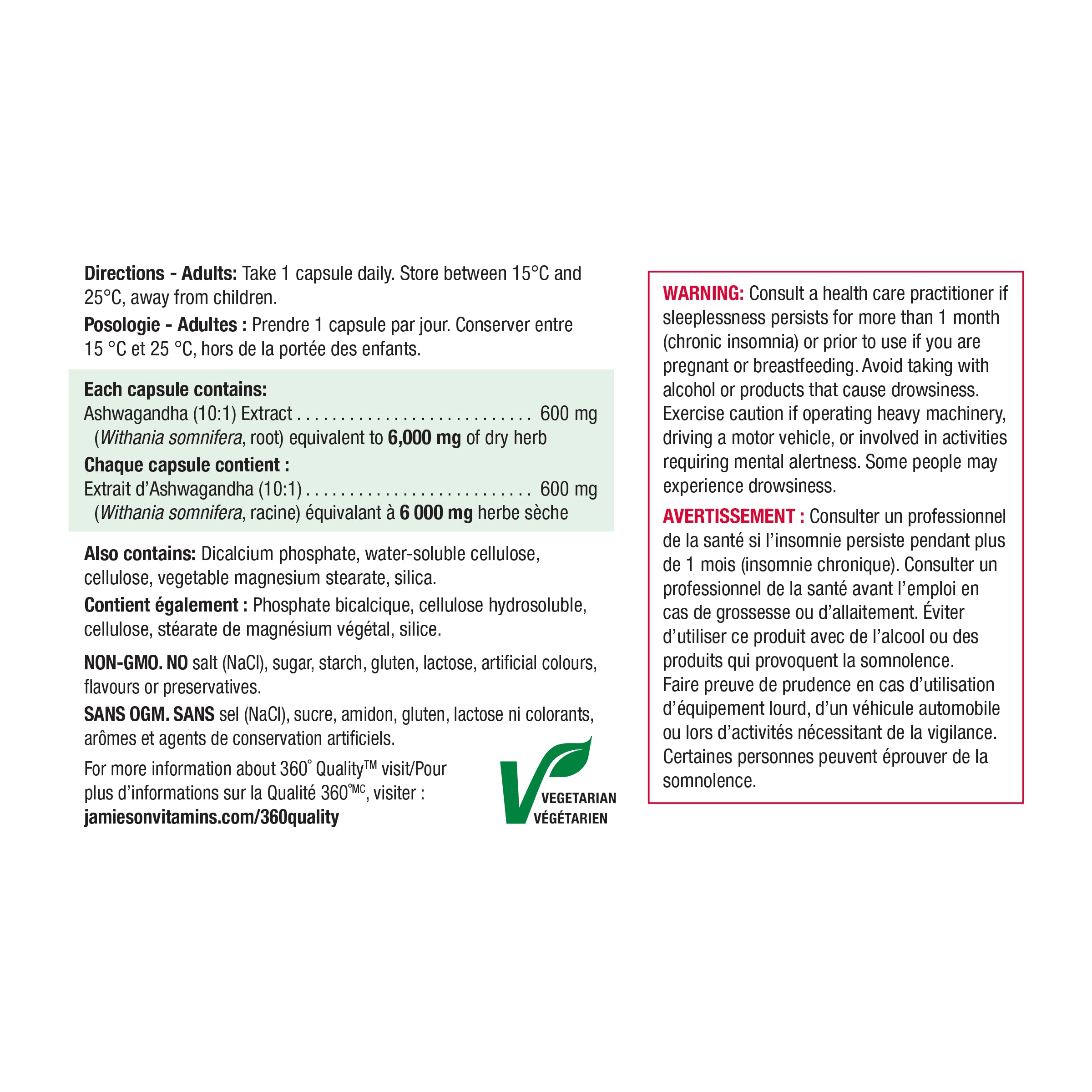 Jamieson High-Potency Ashwagandha 6,000 mg, Increases Resistance to Stress, Adaptogen, and Enhances Memory. Non-GMO, Vegetarian, Gluten-Free, Only One Per Day, 60 Capsules 🍁 All In One Marketplace Canada