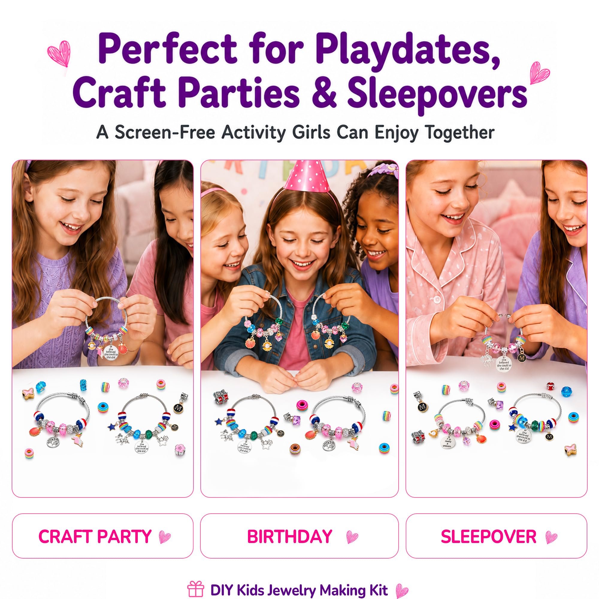 Girls Charm Bracelet Making Kit: Unicorn Toys for Girls Gifts 8-12 Years Old, Birthday Gifts 6 7 8 9 10 Year Old Girl Gift Ideas, Inspires Creativity Art and Crafts for Kids Age 6-8 Jewelry Making Set 🍁 All In One Marketplace Canada