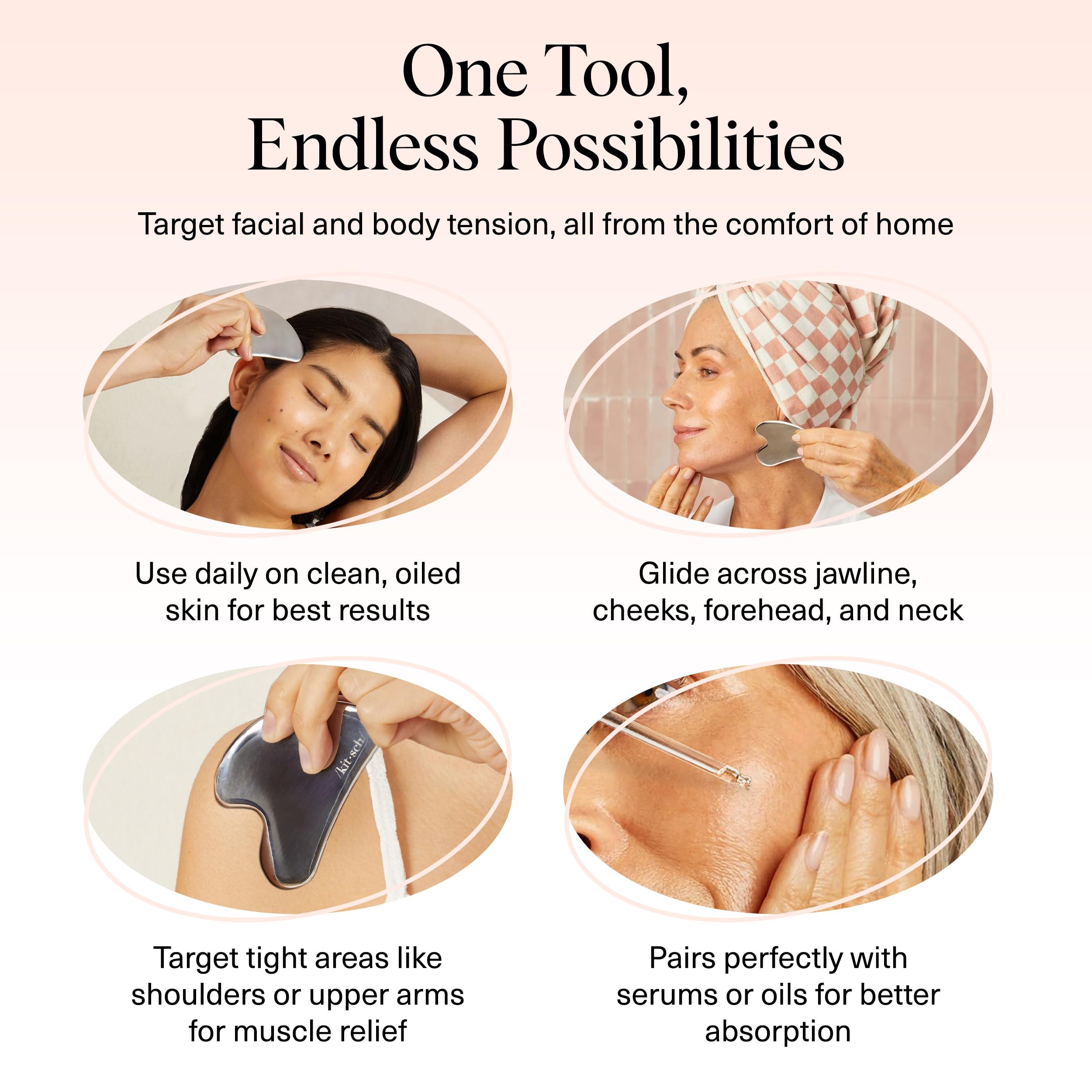 Kitsch Stainless Steel Gua Sha Facial Tools - Guasha Tool for Face, Face Sculpting Tool, Jawline Shaper, Double Chin Reducer, Body Gua Sha Tools, Lymphatic Drainage Massager, Facial Skin Care - Silver 🍁 All In One Marketplace Canada