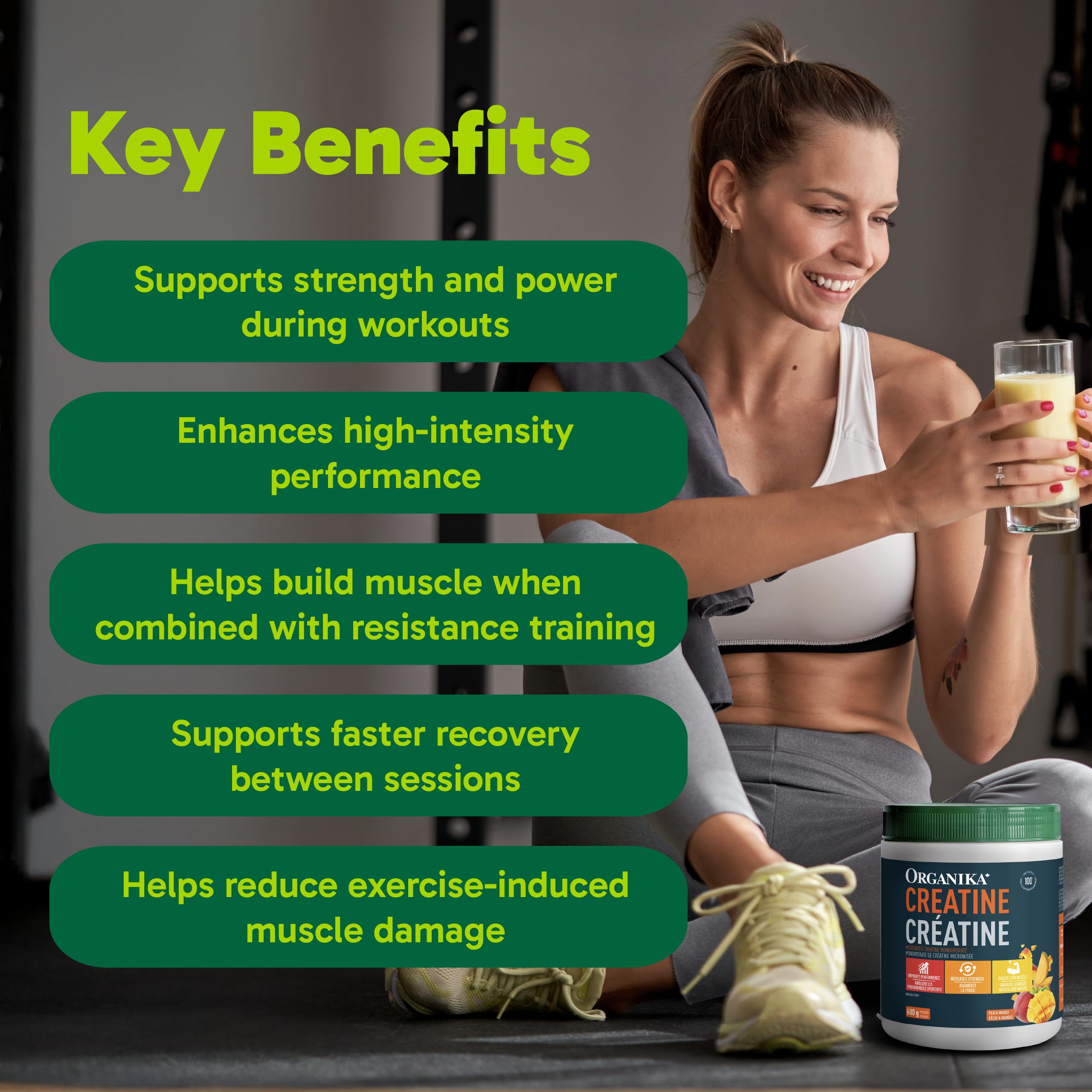 Organika Canadian-Made Creatine Powder- Peach Mango- Pure Micronized Creatine Monohydrate - Helps Build Lean Muscle, Increase Strength, and Improved Recovery and Performance for Men and Women - 600g 🍁 All In One Marketplace Canada