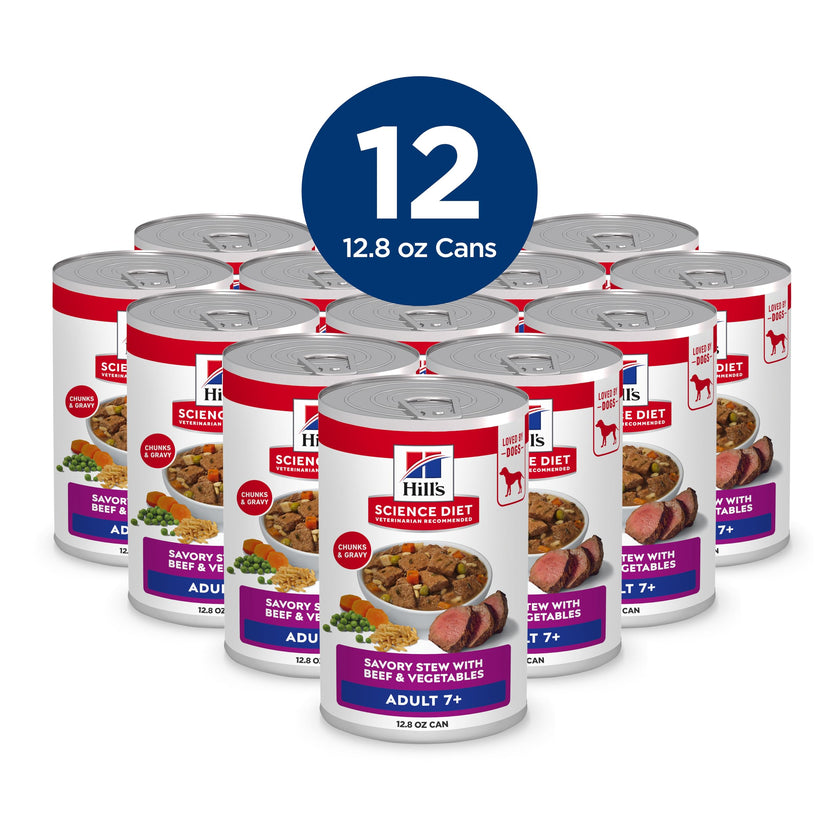 Hill's Science Diet Adult 7+, Senior Premium Nutrition, Wet Dog Food, Beef & Vegetables Stew, 12.8 oz Can, Case of 12 🍁 All In One Marketplace Canada