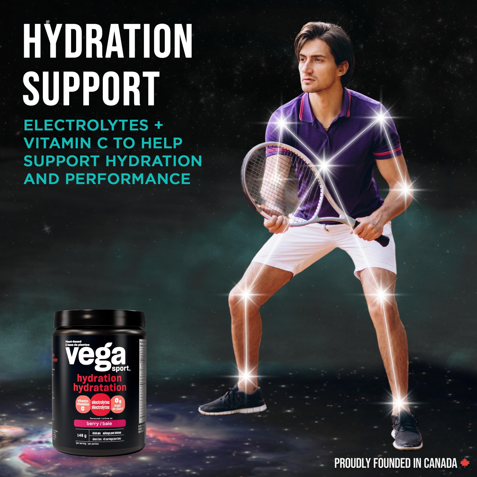 Vega Sport Hydration Electrolyte Powder, Plant Based for Fast Post Workout Hydration – Sugar-Free Berry, 40 Servings, 148 grams 🍁 All In One Marketplace Canada