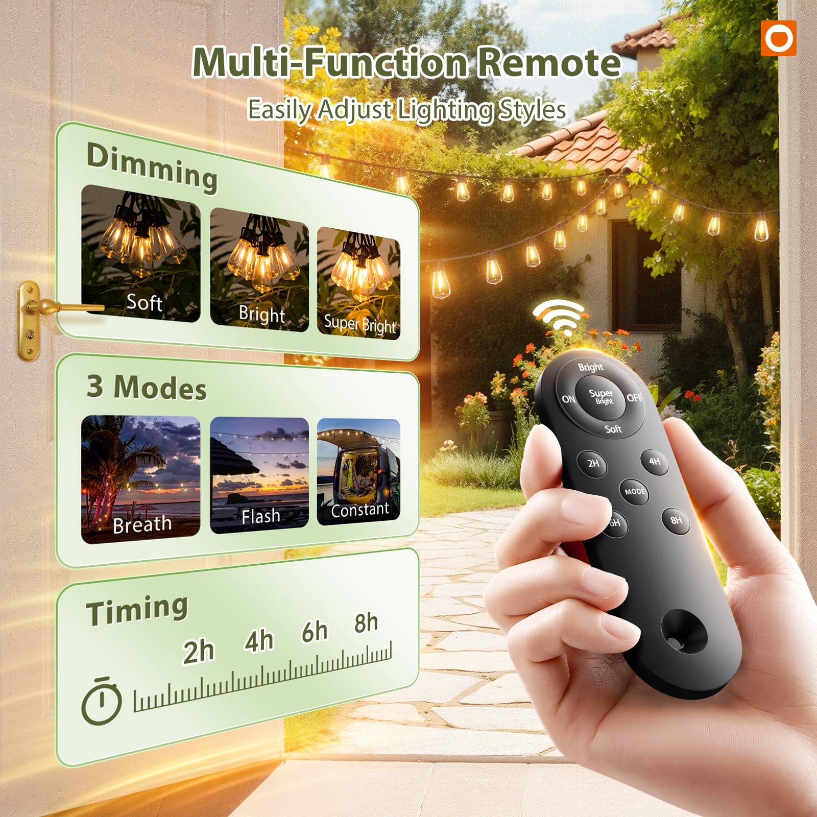 addlon 42FT(36+6) Solar Lights Outdoor Waterproof, String Lights Outdoor Solar power with Remote & USB Port 12+1 LED Shatterproof Bulbs 3 Light Modes,Dimmable &Timable Solar Light for Camping Backyard 🍁 All In One Marketplace Canada