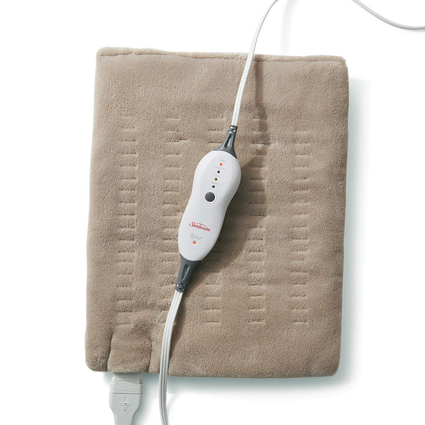 Sunbeam Premium Standard Size Heating Pad with Compact Storage - Moist Electric Heating Pad for Targeted Pain Relief of Back, Neck and Shoulders, 4 Heat Settings, 2 Hour Auto-Off, 12 x 15 inch, Beige 🍁 All In One Marketplace Canada
