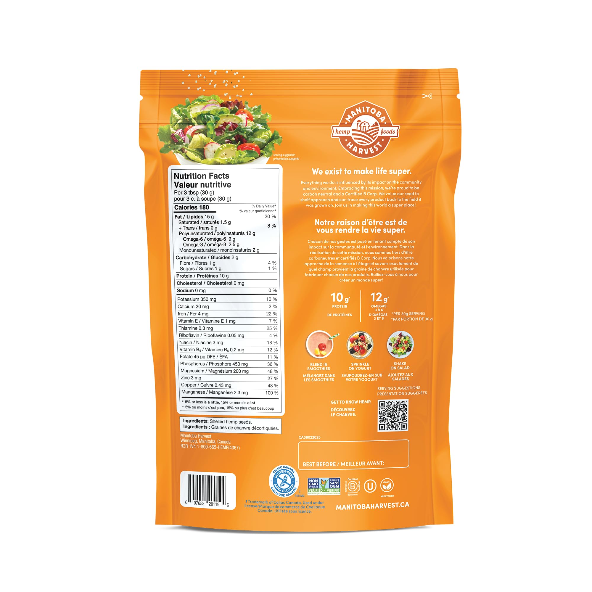 Manitoba Harvest Hemp Hearts Shelled Hemp Seeds, 454g; 10g Plant-Based Protein & 12g Omegas per Serving, Whole 30 Approved, Vegan, Keto, Paleo, Non-GMO, Gluten Free 🍁 All In One Marketplace Canada