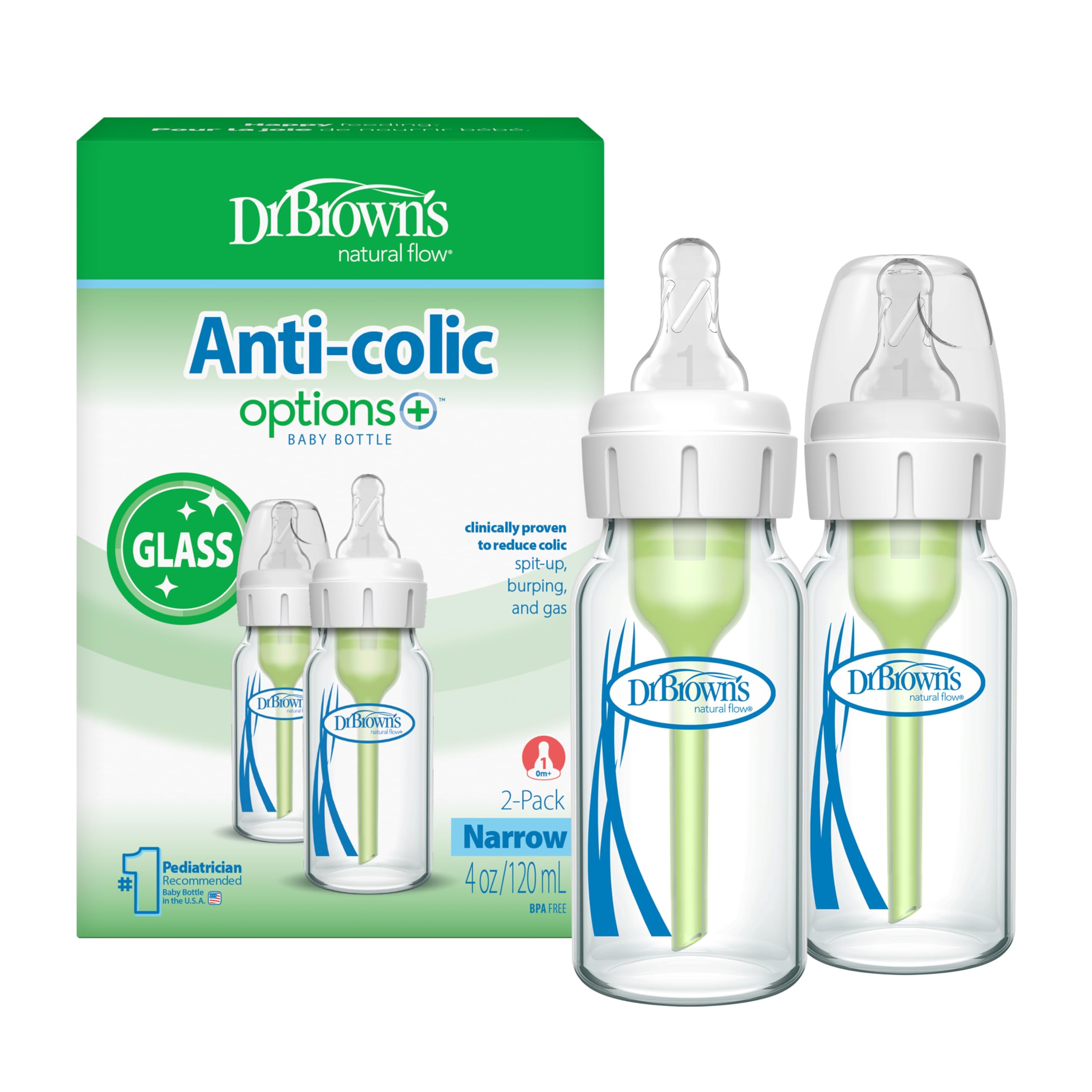 Dr. Brown’s Natural Flow Anti-Colic Options+ Narrow Glass Baby Bottles, 4oz, 2-Pack 🍁 All In One Marketplace Canada
