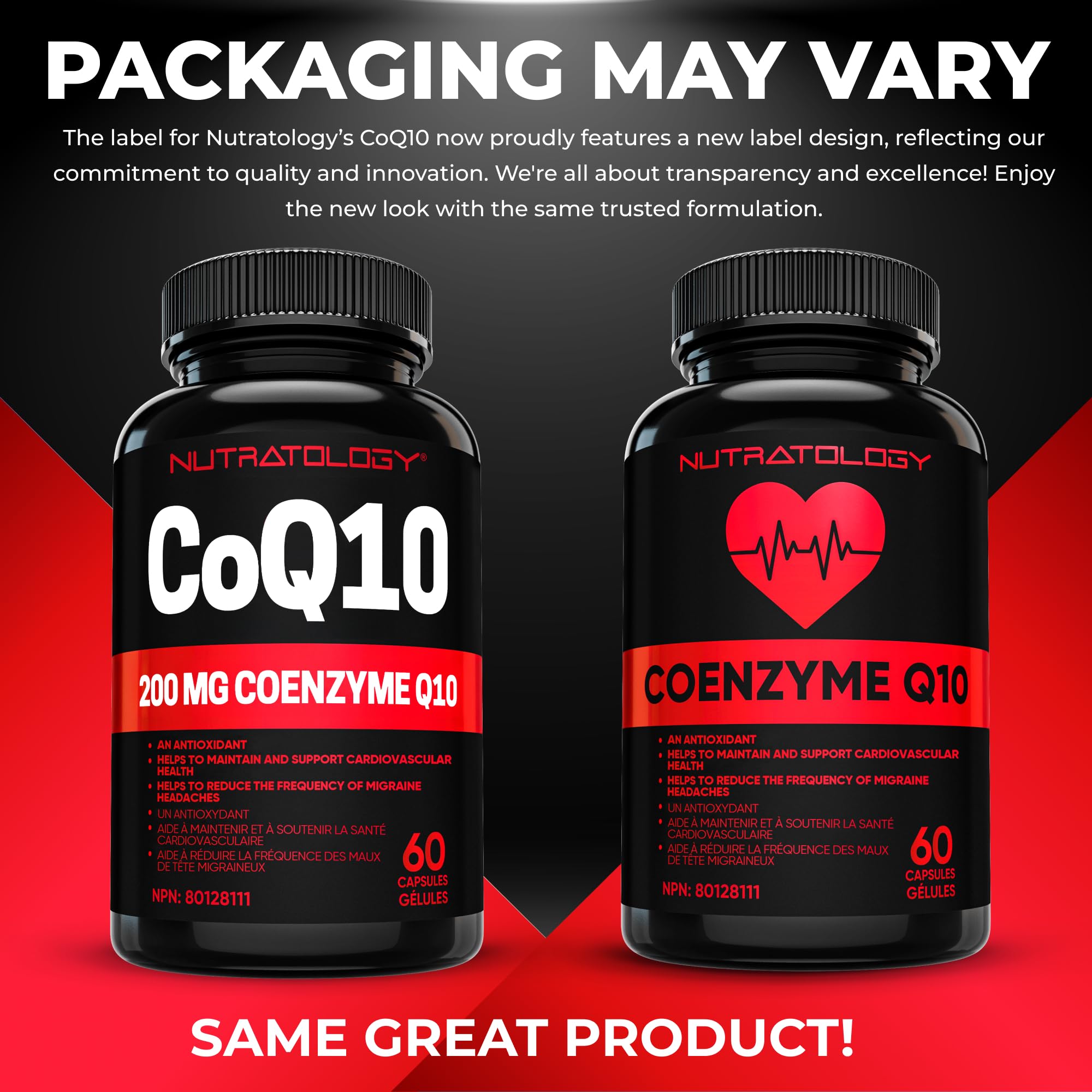 Nutratology® Coenzyme Q10 (CoQ10) 200MG - Cardiovascular Health Support - Antioxidant for Heart Health - Helps Reduce the Frequency of Migraines - CoQ10 Supplement - 60 Capsules 🍁 All In One Marketplace Canada