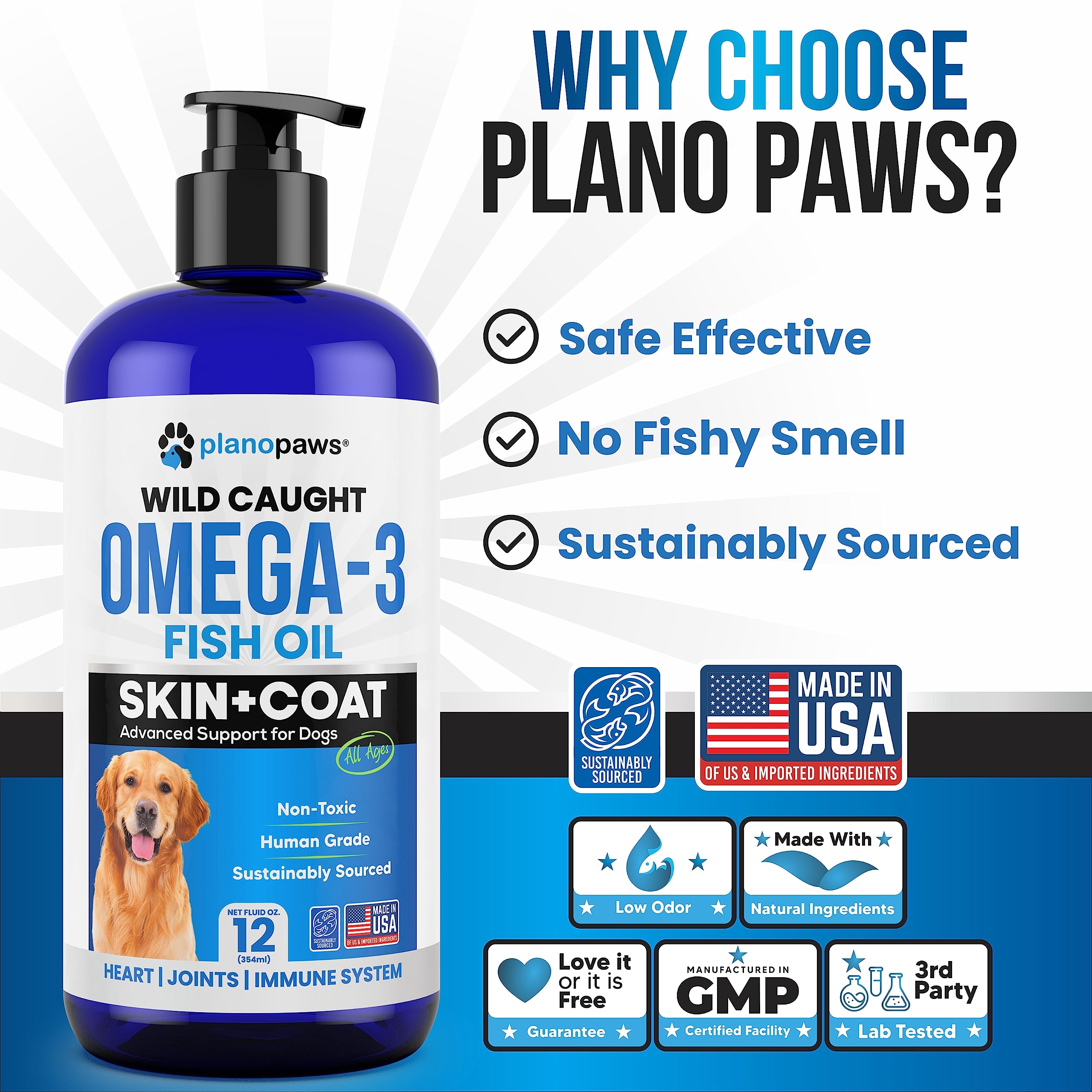Omega 3 Fish Oil for Dogs – Liquid Dog Fish Oil Supplement – Supports Skin & Coat Health – Joint, Brain & Heart Support – for All Breeds & Ages 🍁 All In One Marketplace Canada