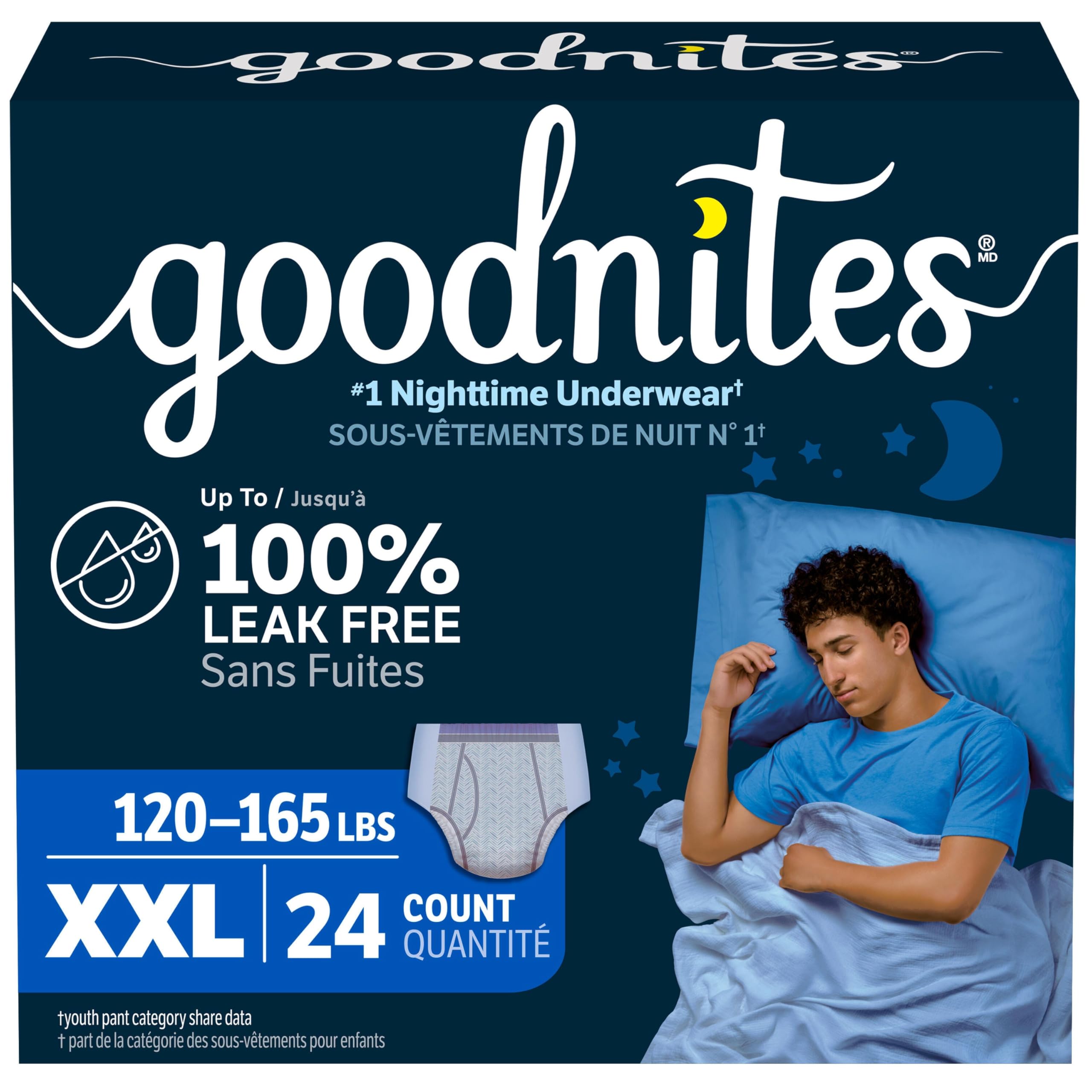 Goodnites Boys' Nighttime Underwear, Size XXL (120-165+ lbs), 24 Ct 🍁 All In One Marketplace Canada