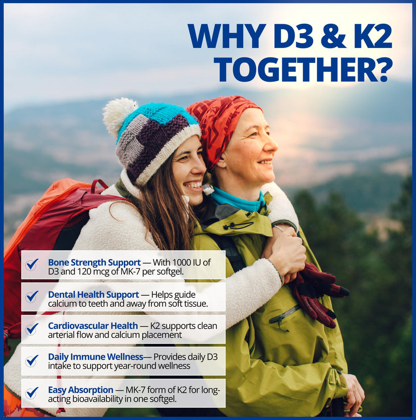 CanPrev D3 & K2 Vitamins 120 Softgels, 120-Day Supply, 1000IU Vitamin D3 & 120mcg K2, Supports Strong Bones, Teeth & Heart Wellness, Easy-to-Absorb with Organic Coconut Oil, No GMO, Gluten, Soy, Dairy 🍁 All In One Marketplace Canada
