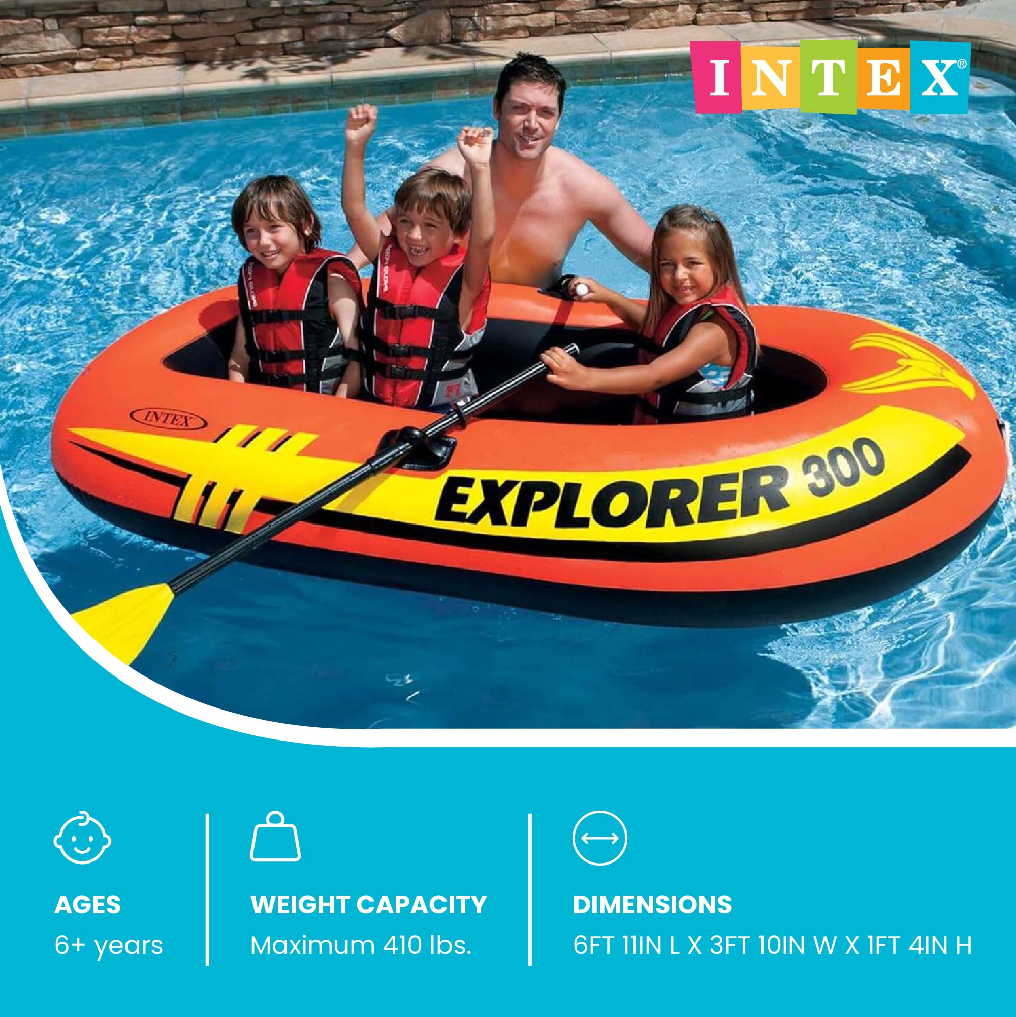 INTEX 58332EP Explorer 300 Inflatable Boat Set: Includes Deluxe Boat Oars and Mini Hand Pump – Dual Air Chambers – Grab Rope – 3-Person – 410lb Weight Capacity 🍁 All In One Marketplace Canada