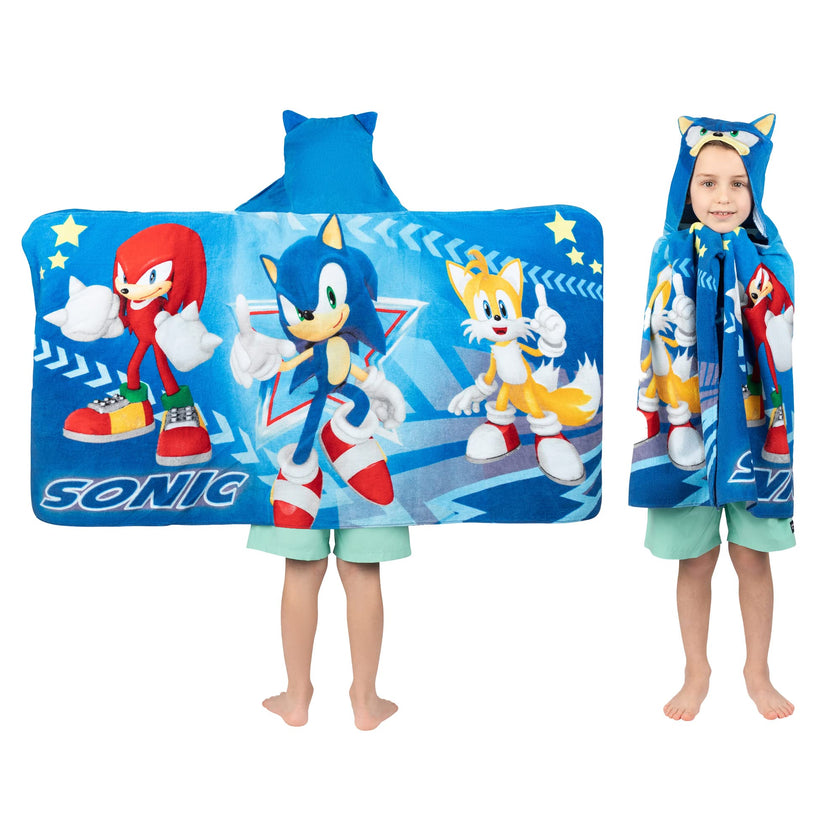 Franco Kids Bath and Beach Super Soft Cotton Hooded Towel Wrap, 24 in x 50 in, Sonic The Hedgehog 🍁 All In One Marketplace Canada
