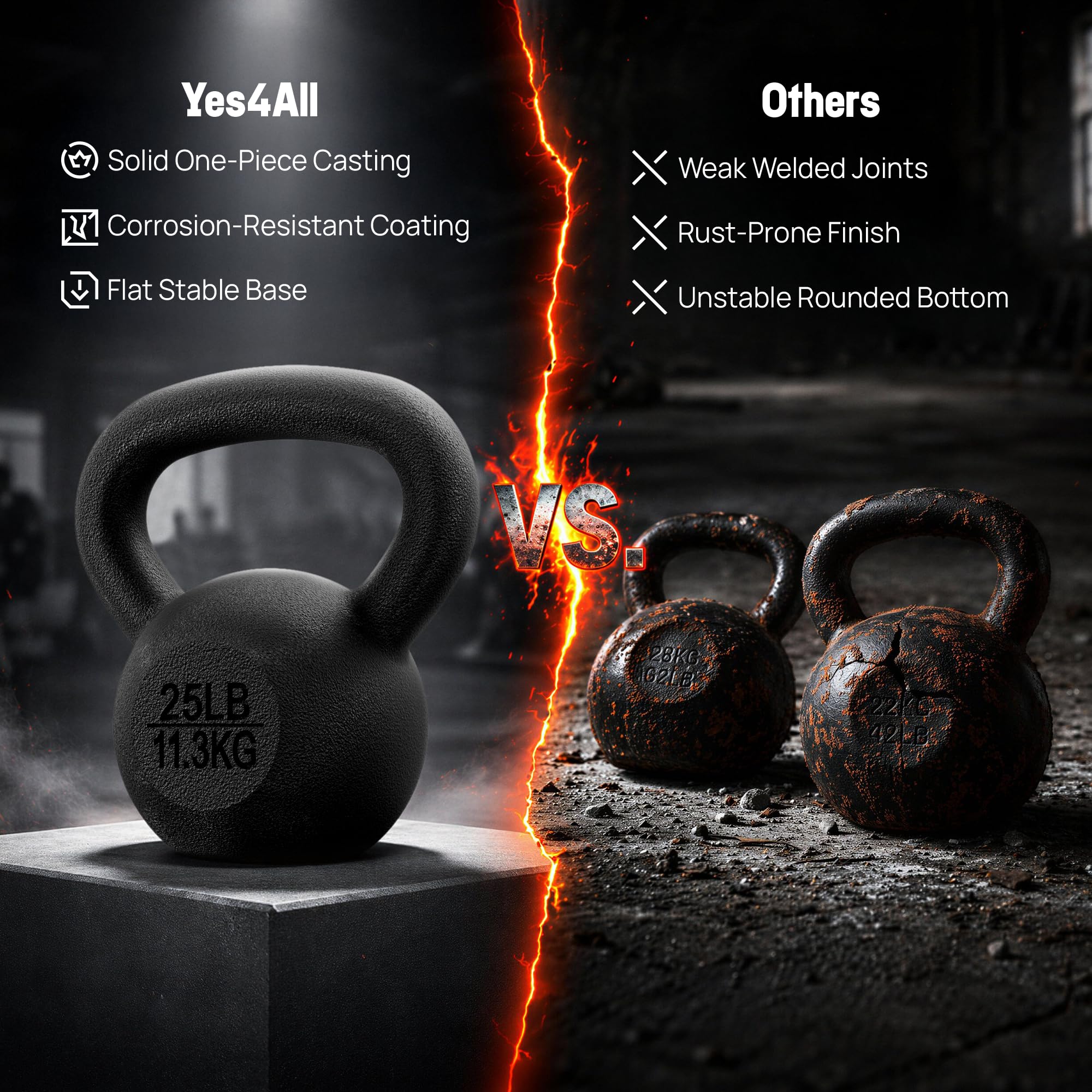 Yes4All Solid Cast Iron Kettlebell Weights Set – Great for Full Body Workout and Strength Training – Kettlebell 25 lbs (Black) 🍁 All In One Marketplace Canada