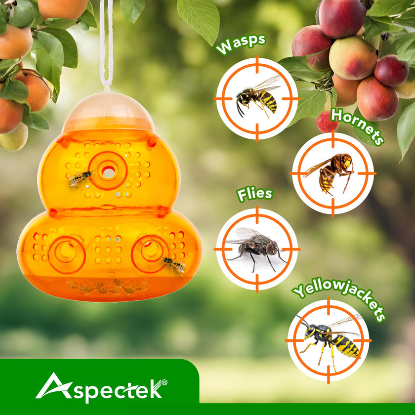 Aspectek Yellow Wasp Trap, 2 Pack, Outdoor Hanging Hornet, Yellow Jacket and Fly Catcher for Yard and Patio, Reusable, Easy Fill, Leak-Proof, Protect Garden, Patio, BBQ, Apple, Pear Trees, Berries 🍁 All In One Marketplace Canada